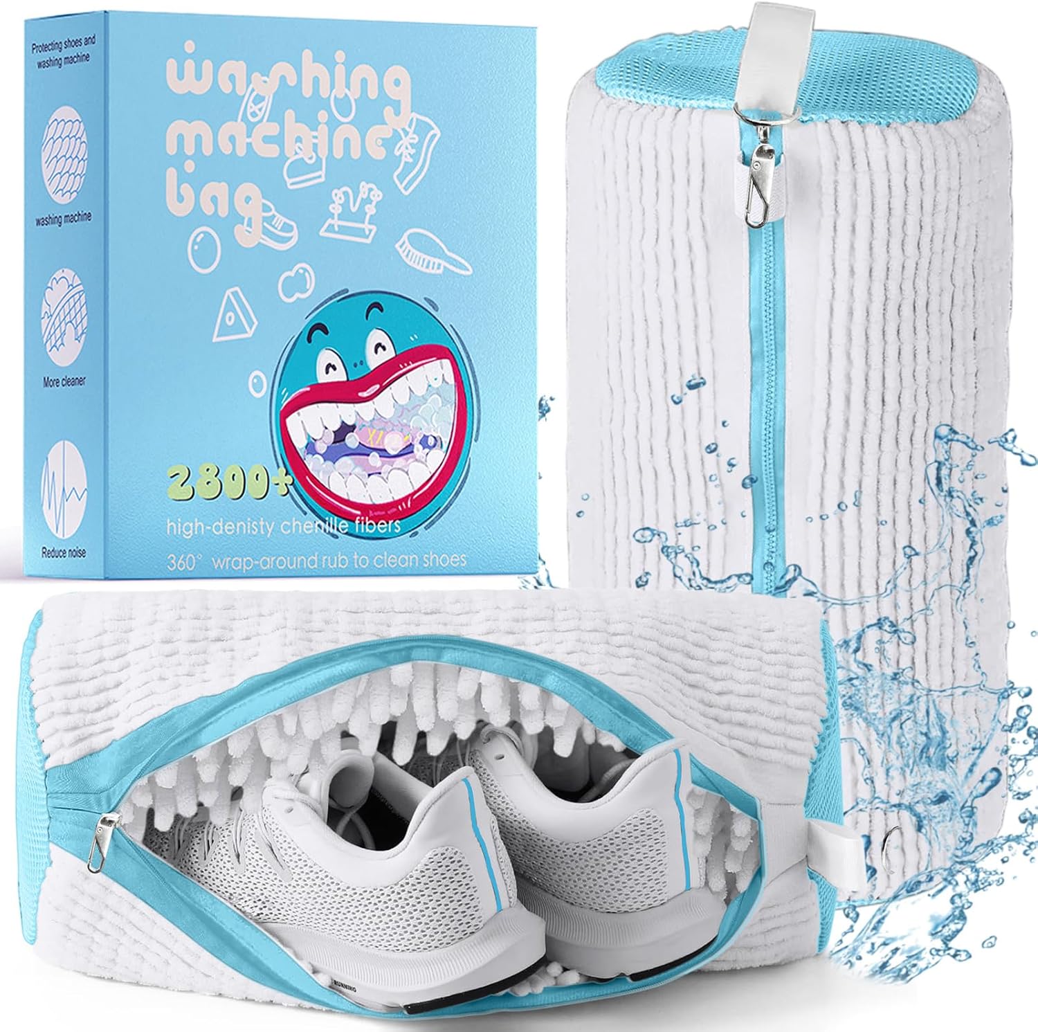 XXL Shoe Washing Machine Bag, Laundry Shoe Bag for Washer and Dryer, Laundry Shoe Bag Protect Sneaker, Running Shoes, Bras, Delicates and Toys, Includes 2 Shoes (White 2 Pack)