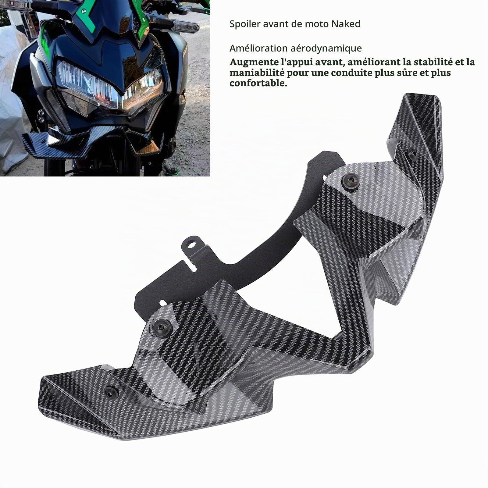 Becquet Avant Nu de Moto, stabilité de Conduite Accrue, Aile de Force D'appui Z900 2020 – 2024 (style fibre de carbone)