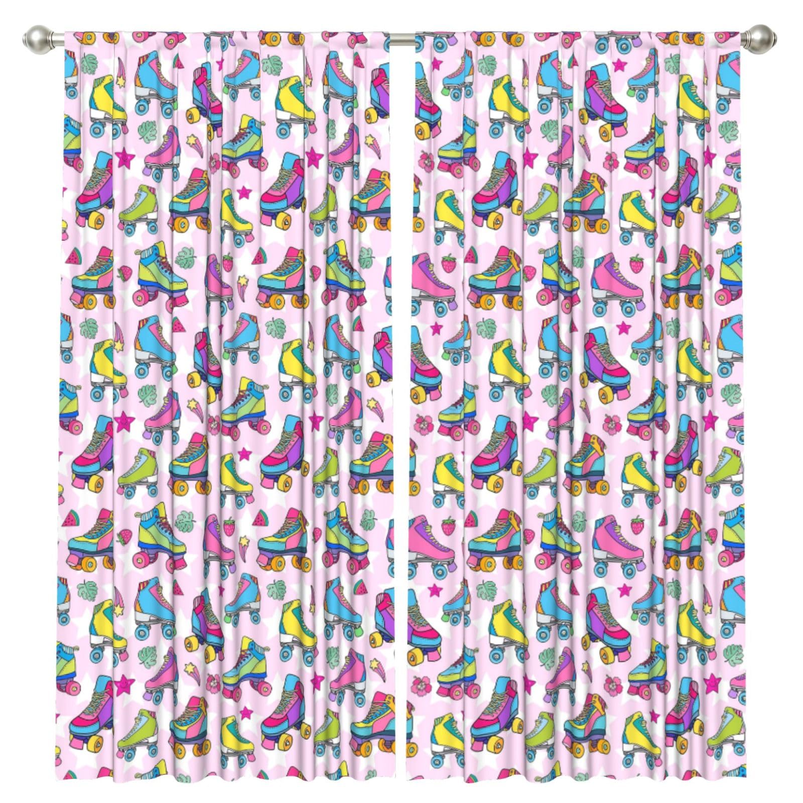InOmak Lovely Roller Skates, 2 Panels Window Curtains 52 x 84 Inch Blackout Curtains for Living Room Bedroom