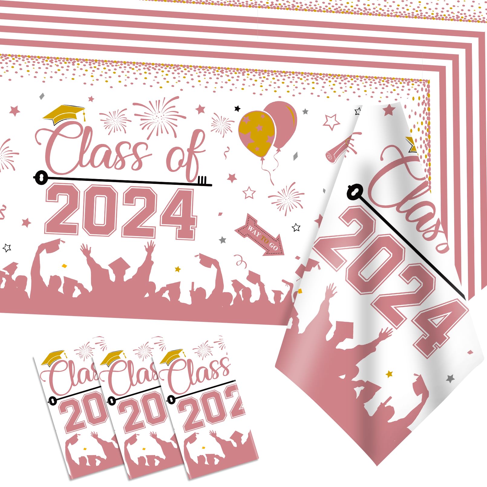 DUAIAI Graduation Party Decorations 2024, 3 Pack Large Size Class of 2024 Sign Graduation Tablecloth, 54