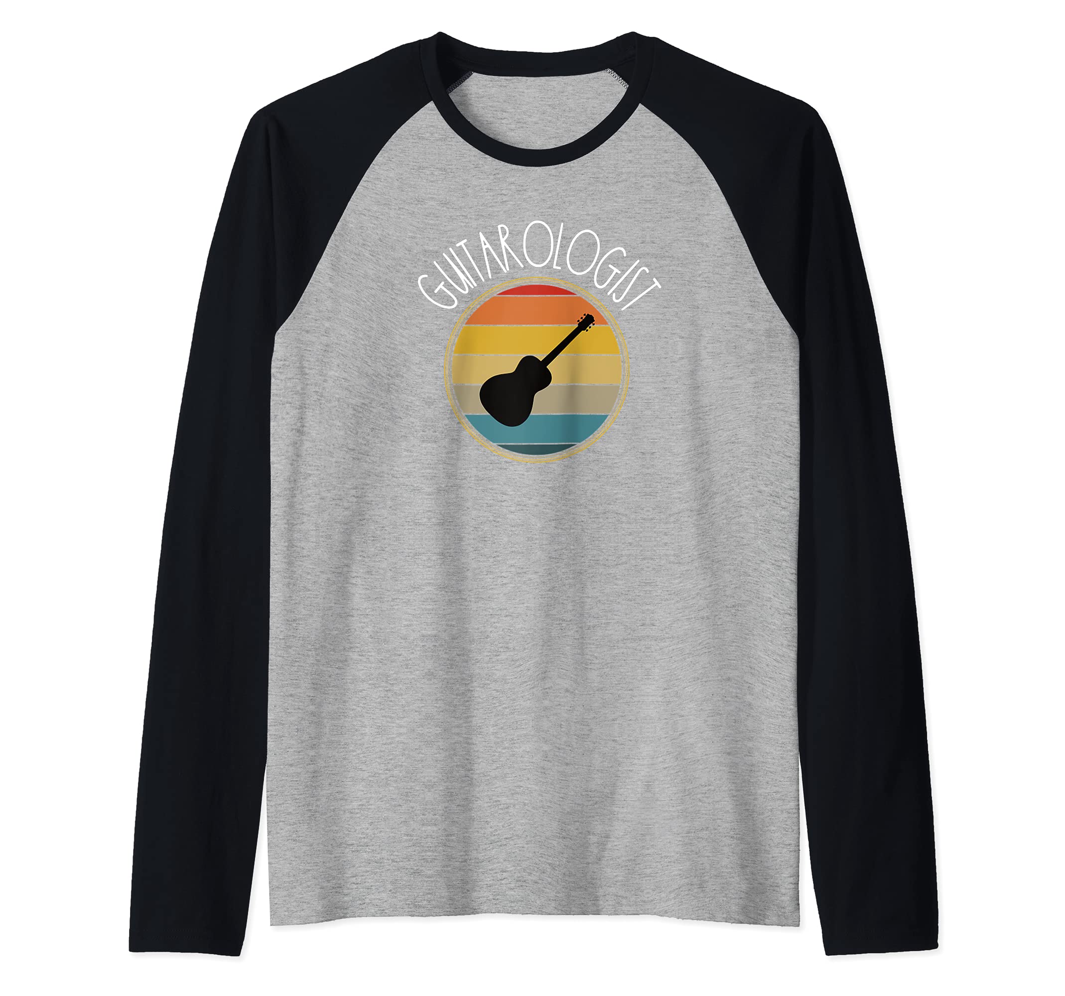 Guitarologist Funny Guitar Raglan Baseball Tee, Black