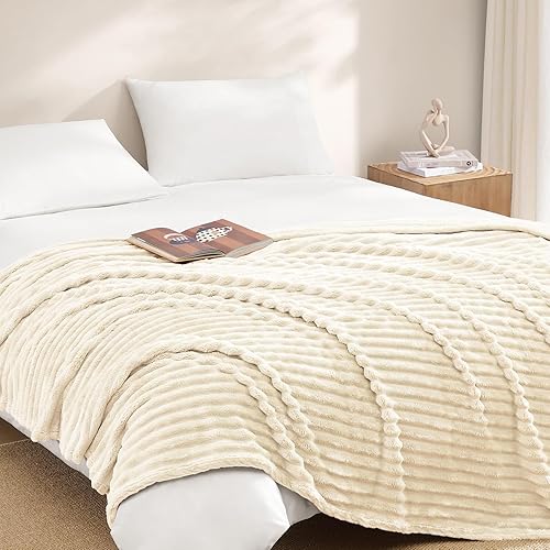 Miniatura 3 de Geniospin Manta de forro polar, 280 GSM, extra suave, ligera, con tiras, mantas acogedoras y mullidas para sofá, cama, acogedora, cálida y