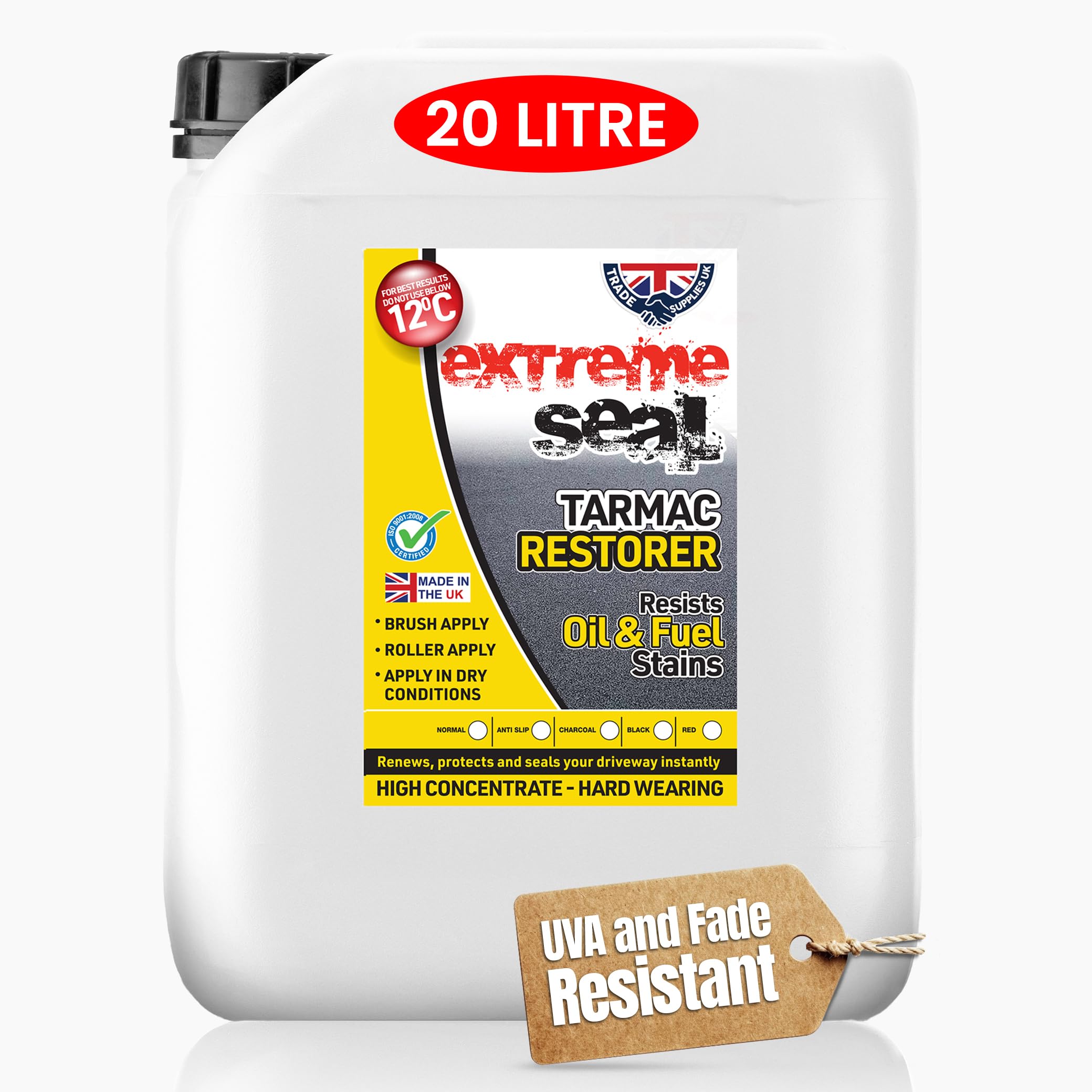 Trade Supplies UK - Extreme Seal Tarmac Restorer - Hard-Wearing Water-Based Solution, Protects Against Oil Stain, Moss, Water Damage & Fading, Ideal for Asphalt & Tarmac Driveways - Charcoal, 20L