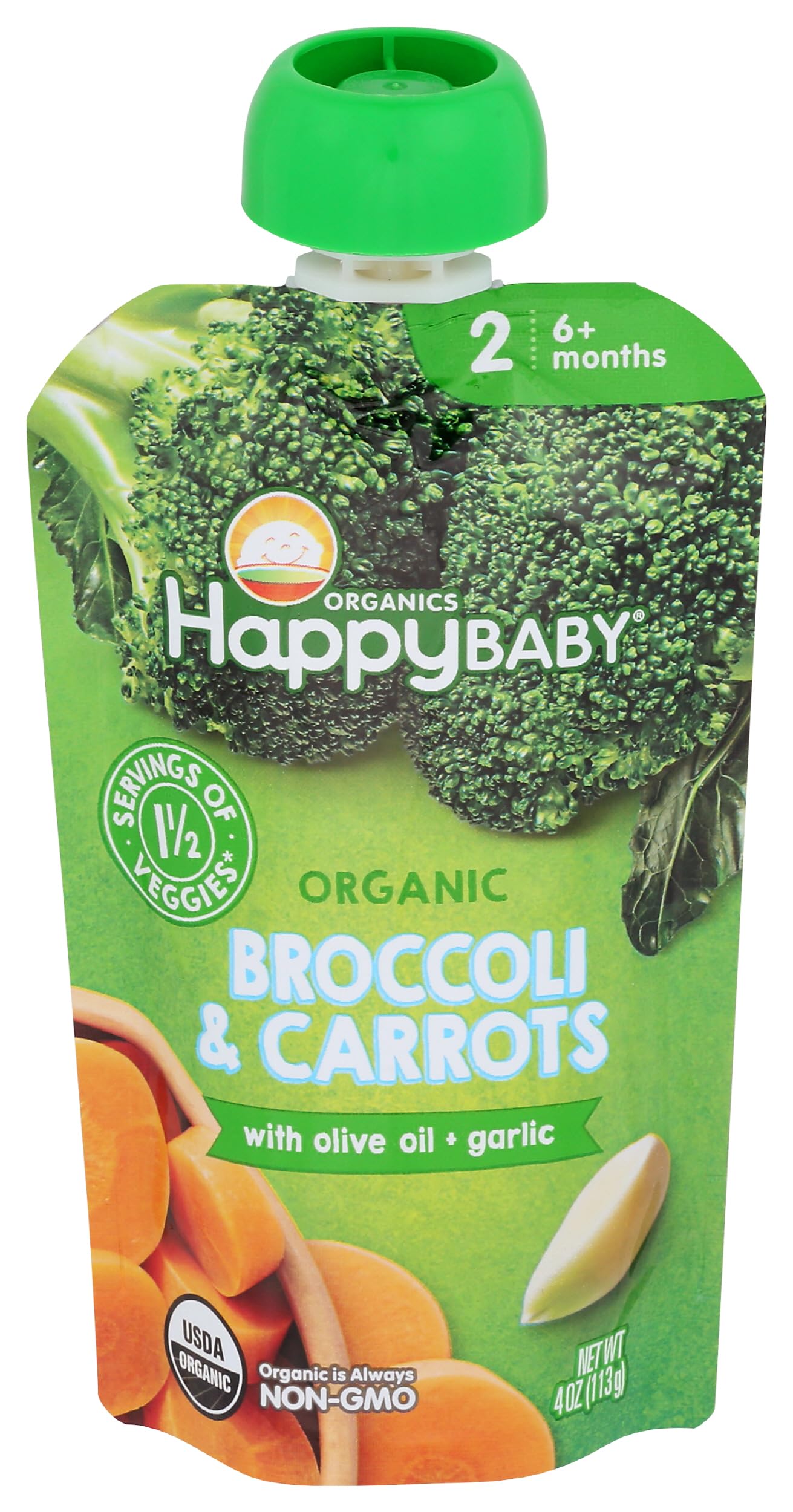Happy Baby Family Organics Savory Blend Stage 2 Broccoli & Carrots with Olive Oil & Garlic 113g, large