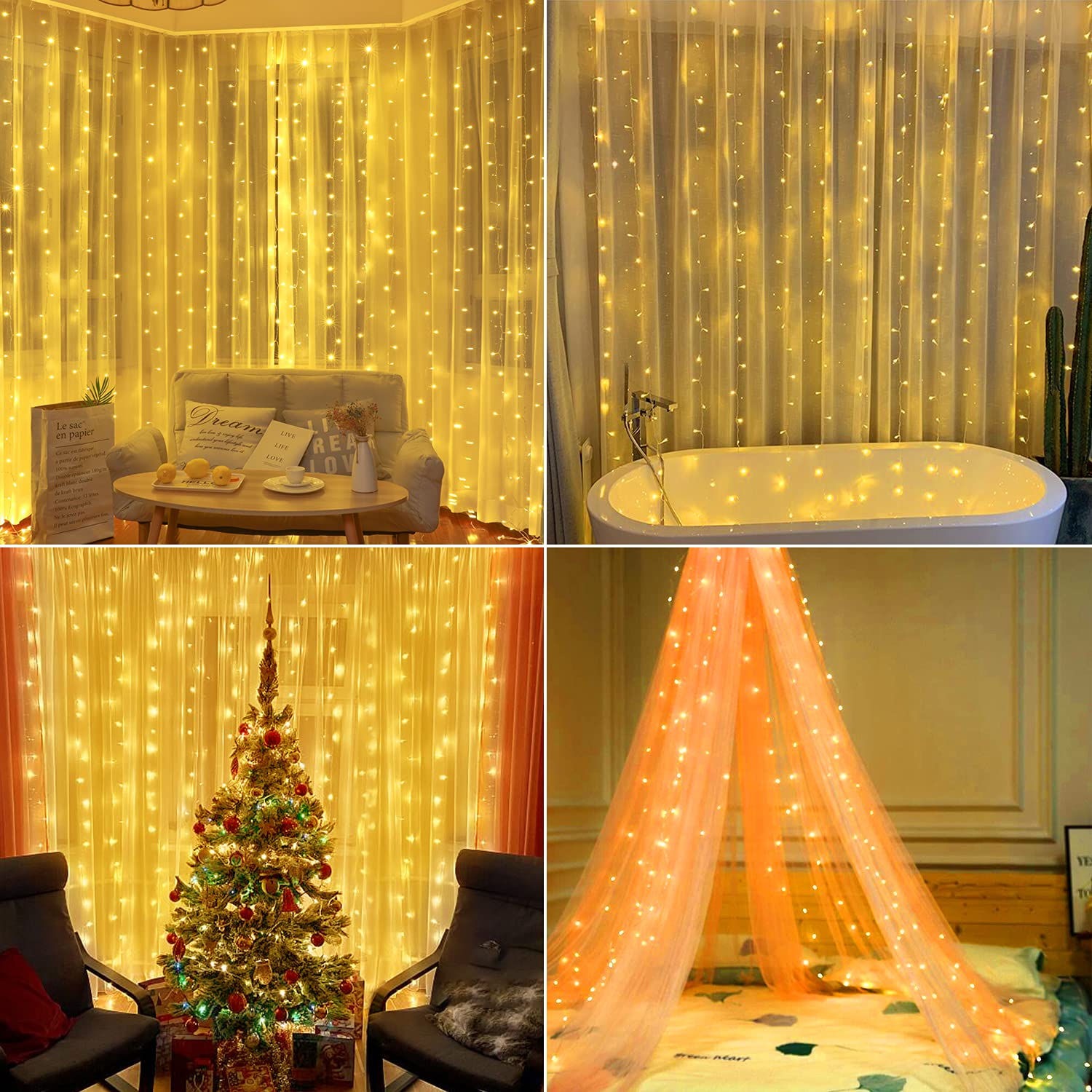 Guirlande Lumineuse USB Jsdoin - 360 LEDs, 3.6x3m, 8 Modes - Rideau Lumineux Pour Noël, Mariage, Fenêtre