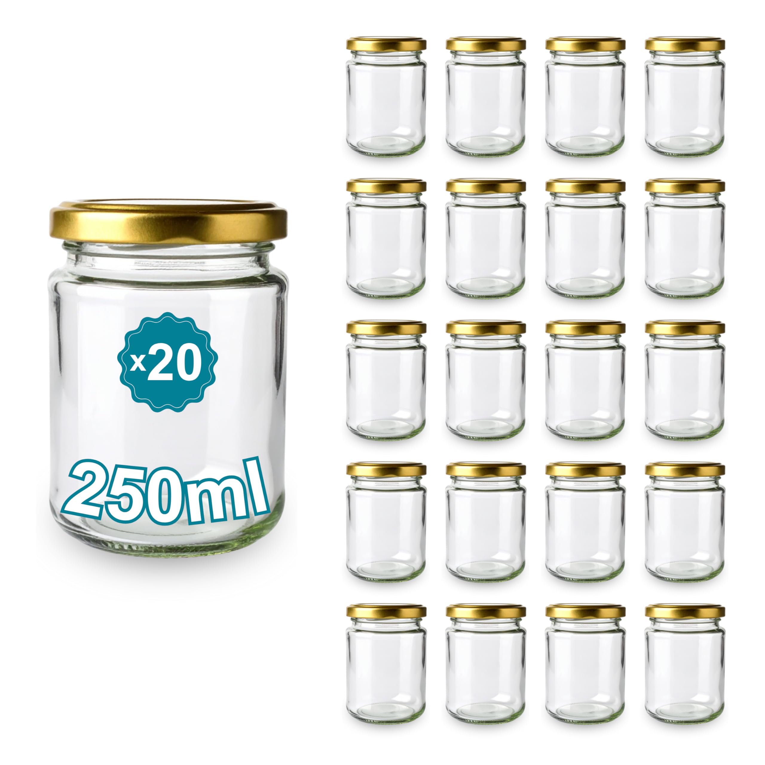 Espirito Rebelde 20 leere Gläser 250 ml mit Deckel - Einmachgläser für Marmelade, Konfitüren, Honig und Gewürze | Hochzeitsgeschenk