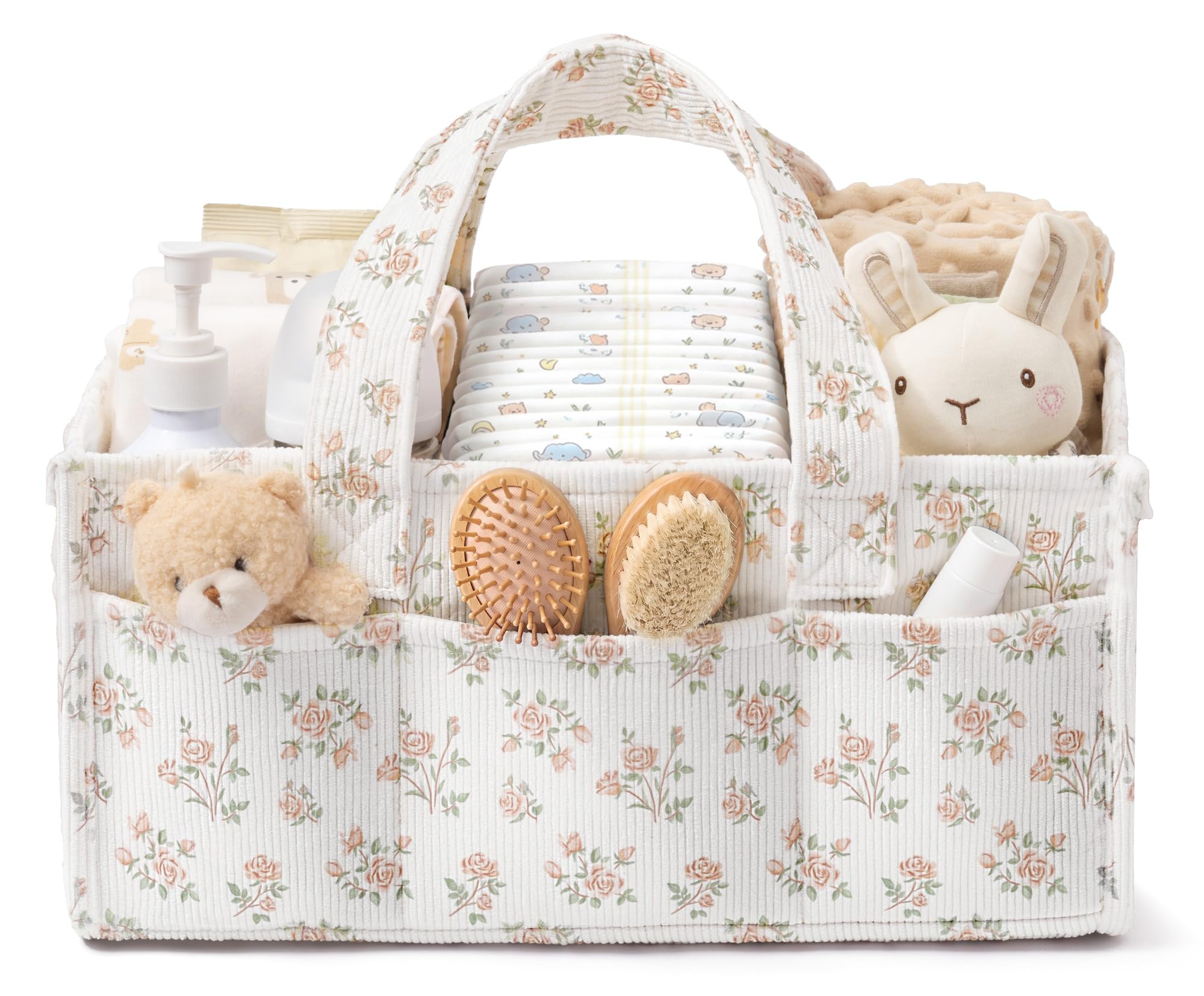 Corduroy Baby Diaper Caddy Organizer with Handles, Nursery Storage Basket