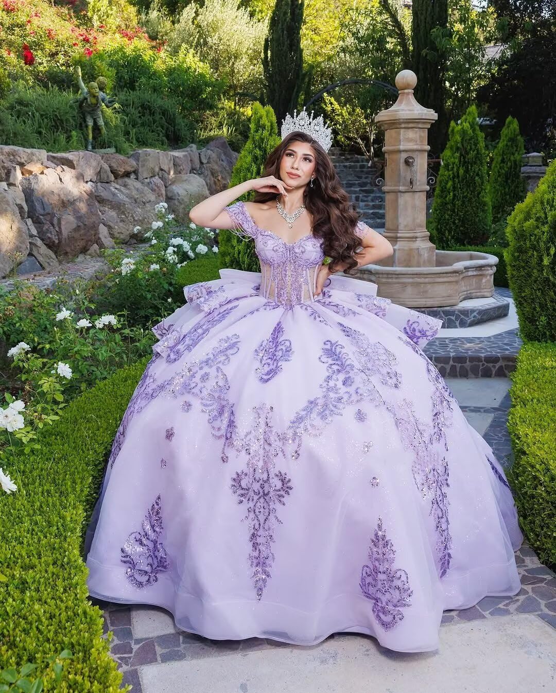 Sequin Applique Quinceanera Dresses with Tassel Off Shoulder Sweet 16 Dress Glitter Bead Tiered Ball Gown with Bow