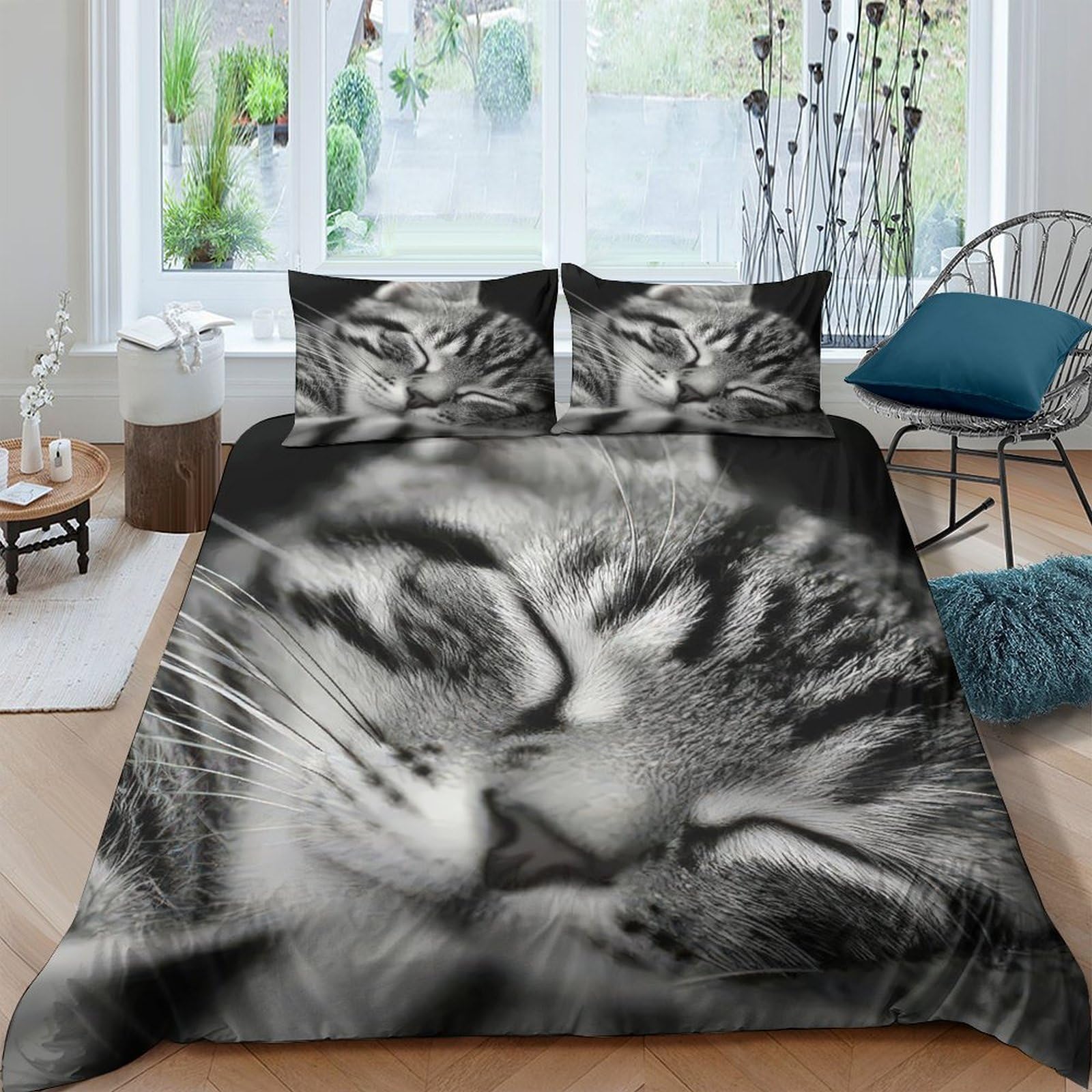 Ctjqhvkz Style-7 3D Printed Cat Portrait Fitted Sheet Microfiber Soft Breathable Tabby Face Bed Cover For Bedroom Guest Room Decor Single（135X200cm）