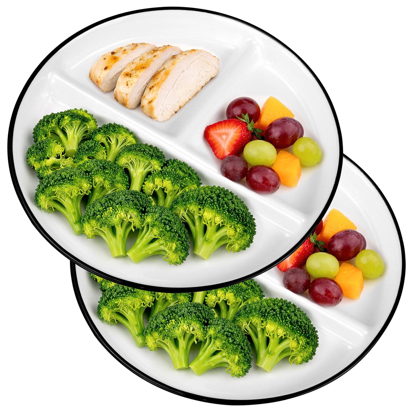 MSYU Lot de 2 assiettes divisées pour adultes, assiettes de contrôle des portions en céramique séparées avec séparateurs, assiettes rondes à 3 compartiments, réutilisables, passent au lave-vaisselle
