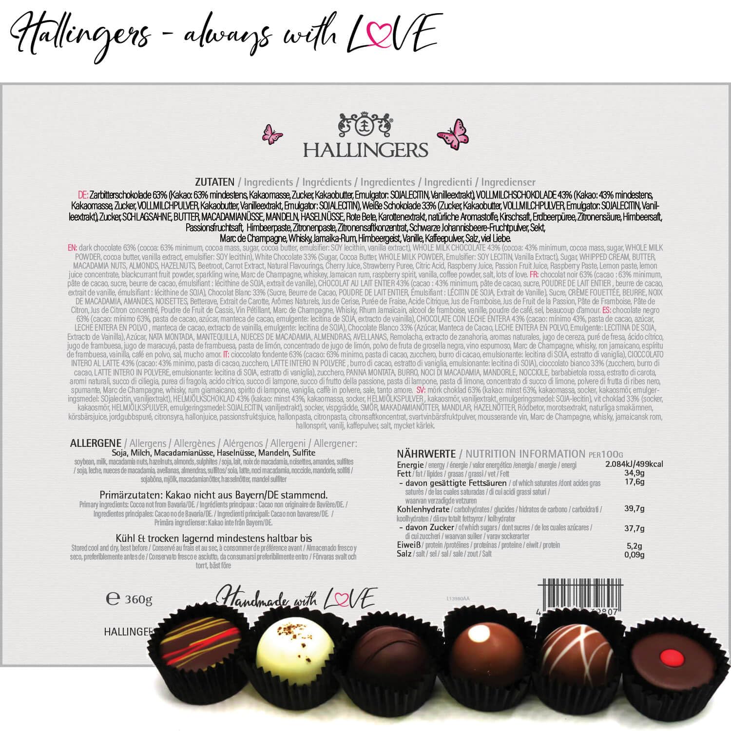 Hallingers Genuss Manufaktur Pralinen Geschenk - ohne Alkohol, handmade aus Confiserie-Edelkakao in wertiger XXL-Geschenkbox "Herzliche Antei...", Geschenkidee für Frauen Männer