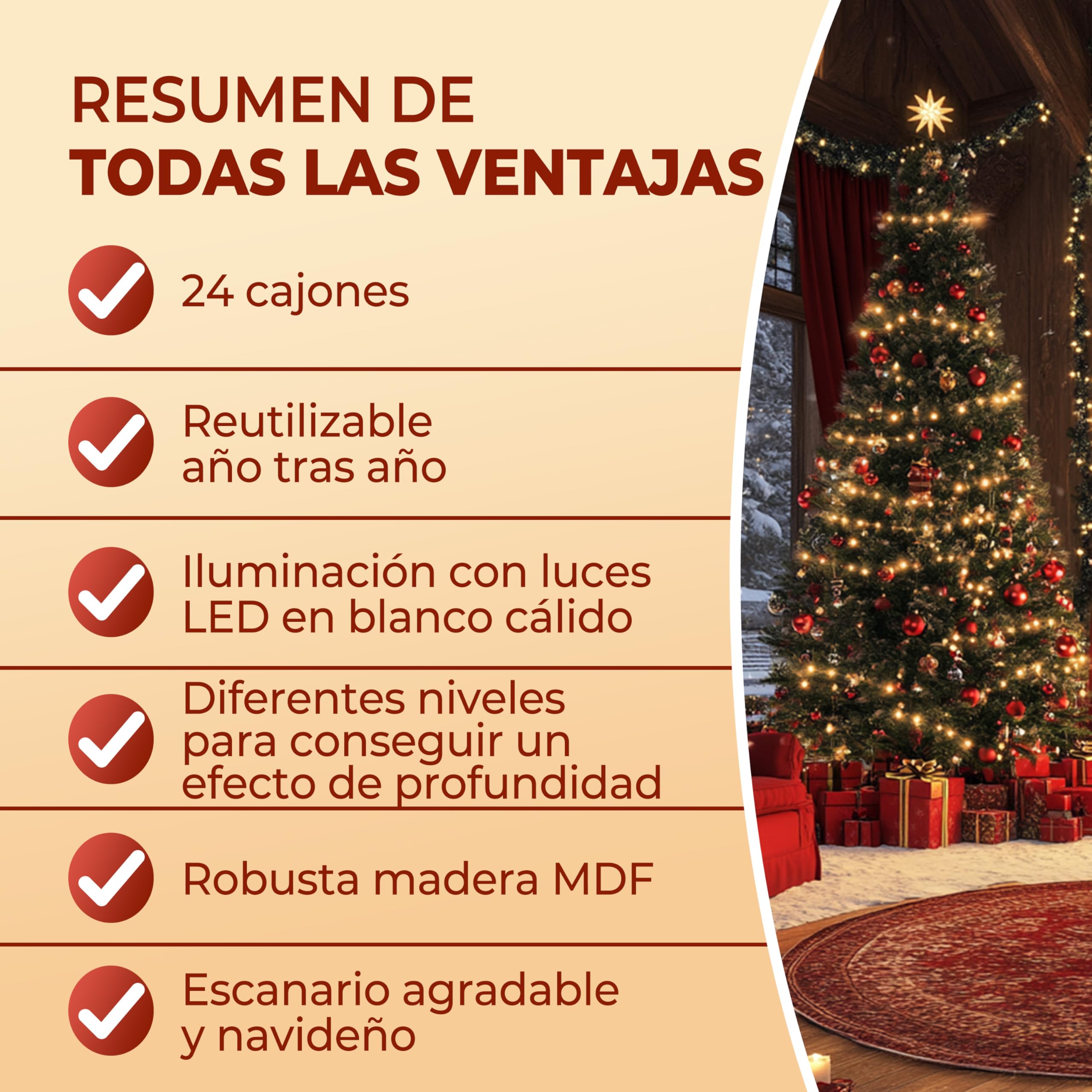 Spielwerk® Calendario de Adviento Madera Navidad Luces LED 24 Cajones Adorno para Rellenar Decoración Navideña 2025