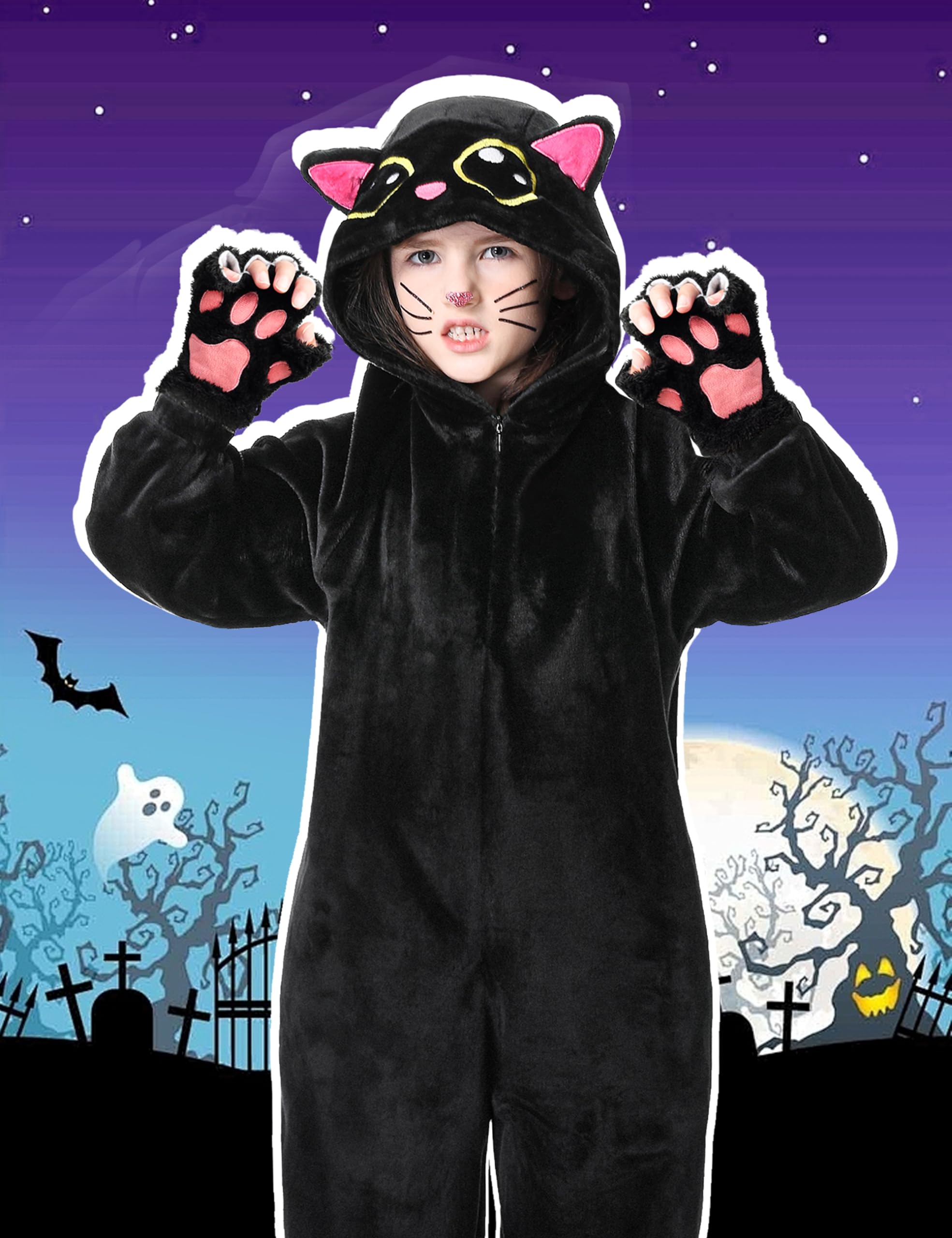 Ragelion Cat Costumes for Kids Girls Boys Animal Onesie Girls Cat Halloween Costumes Super Soft Flannel Pyjamas Sleepsuit (150cm) - Image 4