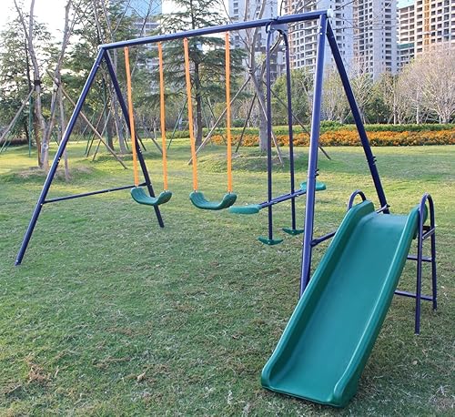 Juego de columpios de metal con marco A para patio trasero al aire libre, resistente, 3 en 1, juego multifunción para niños pequeños con columpio,
