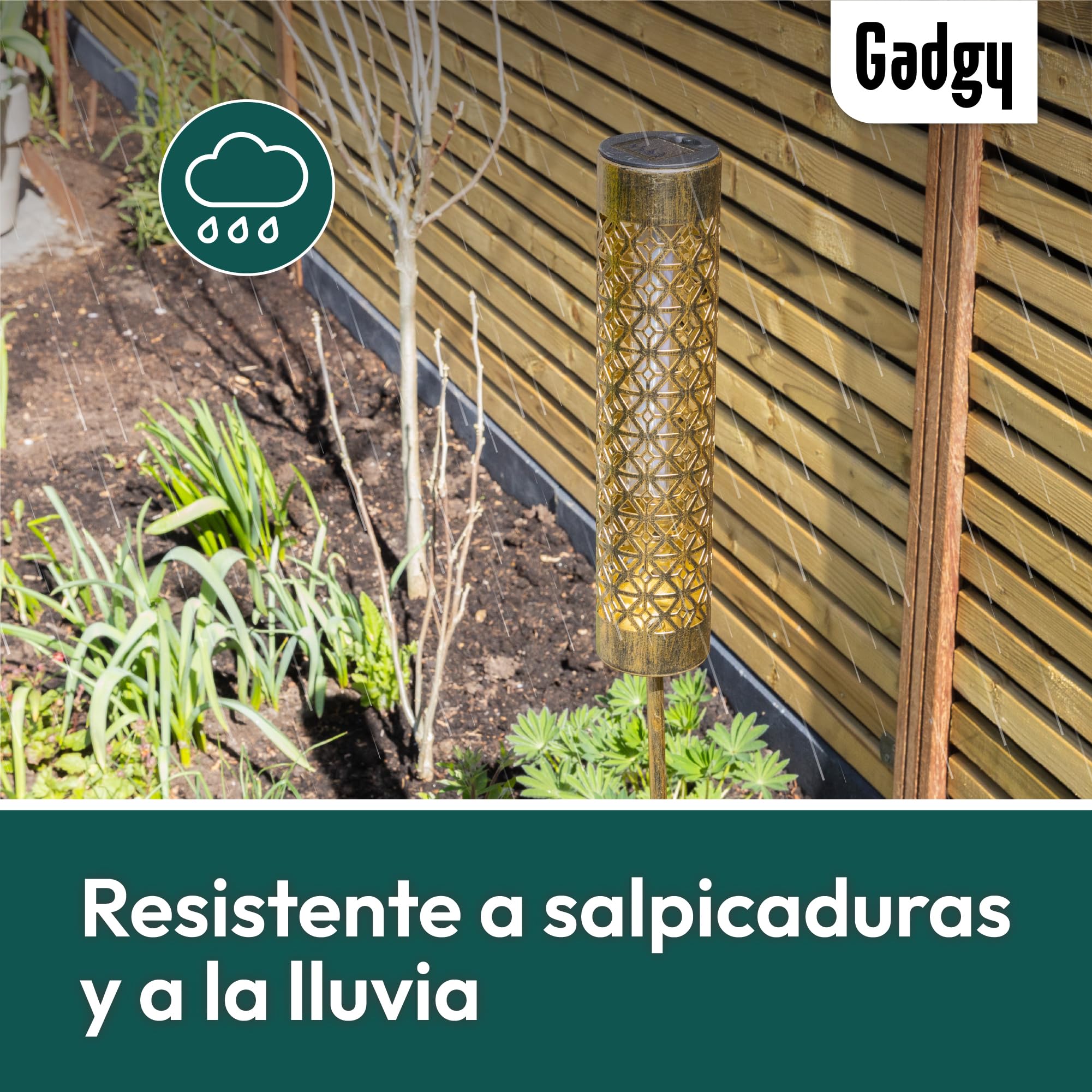 Gadgy Antorchas Solares LED con Efecto Llama en Movimiento – Set de 2 Luces Solares de Jardín de Metal – Iluminación Solar para Exterior, Jardín, Terraza o Balcón