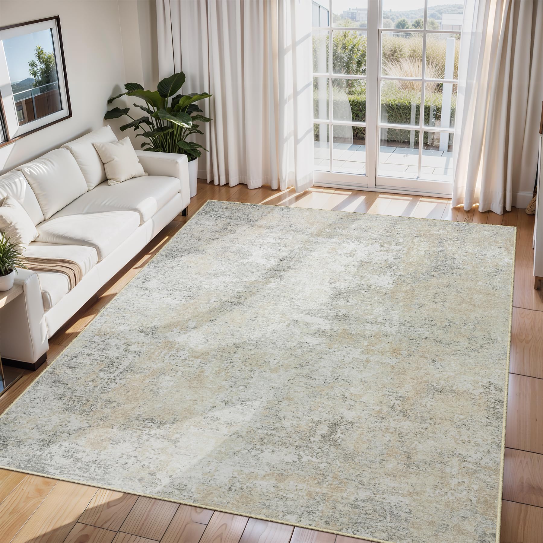 6x9 Area Rugs for Living Room Rug Washable: Abstract Rug for Dining Room Bedroom Carpet Non Slip 6 by 9 Indoor Modern Nursery Home Office Beige Grey
