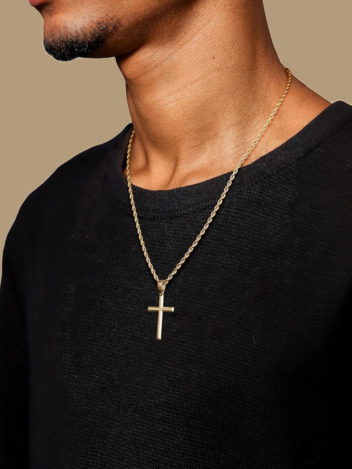 NORBU 925 Sterling Silver Cross Necklace for Men, Hypoallergenic Cross Pendant with Secure Lobster Clasp, Gold Religious Jewelry Gift for Baptism/Easter/Father's day - Image 4