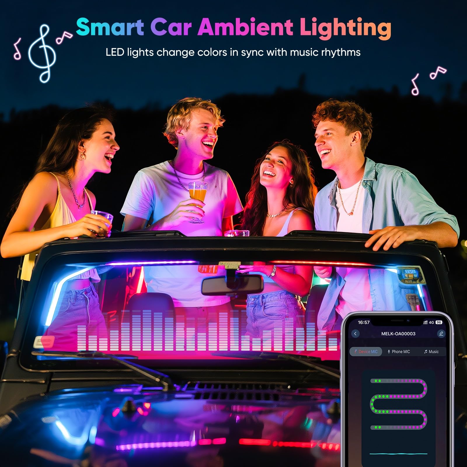 GPJYD Iluminación ambiental 5 en 1 para coche, tira LED RGB, iluminación interior del coche