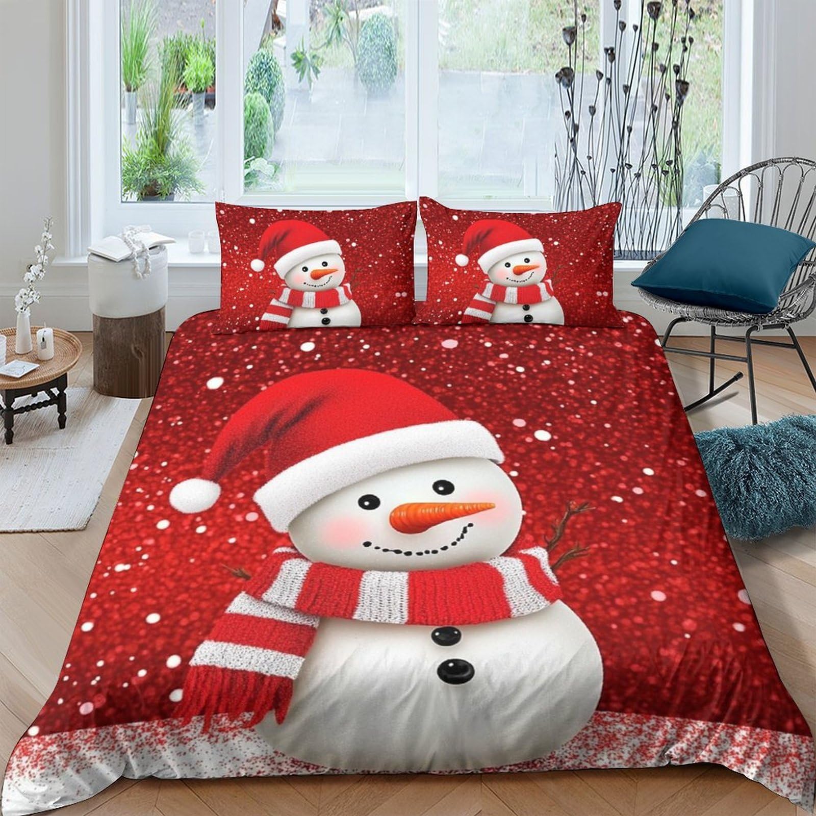 Ctjqhvkz Style-2 3D Printed Christmas Snowman Fitted Sheet Microfiber Red Winter Bed Cover Anti-Slip Decorative For Bedroom Guestroom Single（135X200cm）