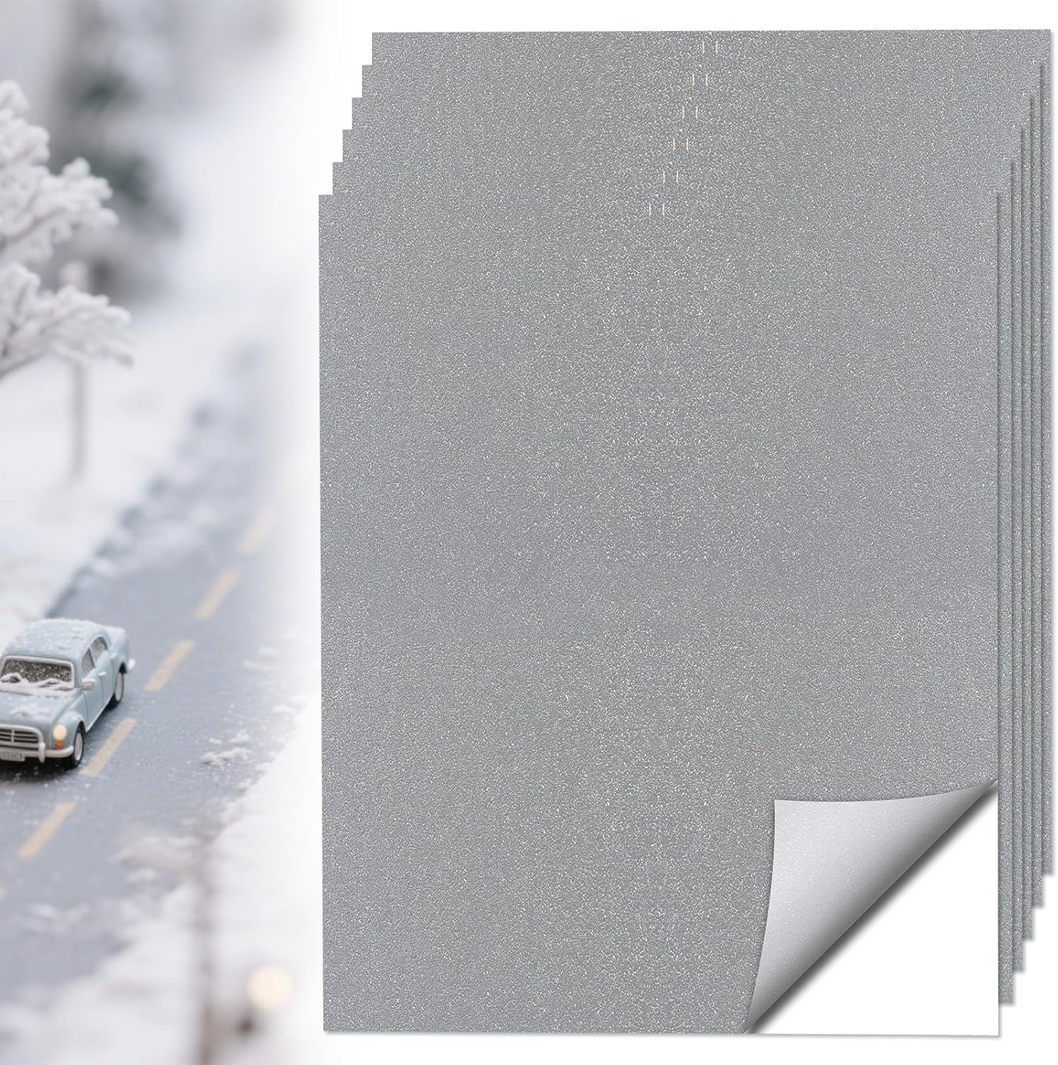 Warmtree 6 Pcs Village Accessories Village Roads and Streets Snow Mat Cobblestone Road Brick Mat for Landscape, Self Adhesive Coated Paper Diorama Supplies for Miniature Scenery Model(Grey)