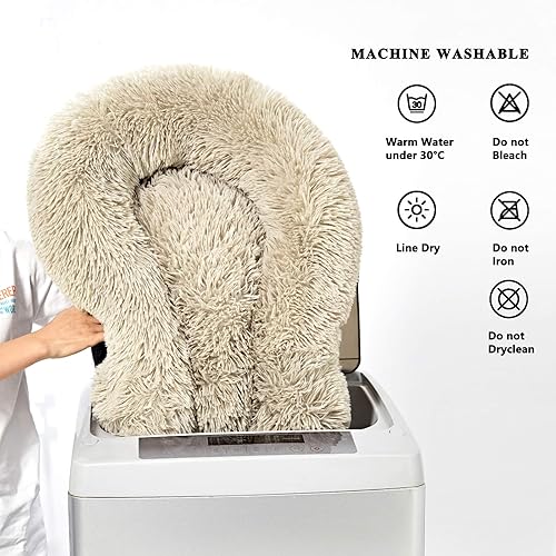Vista 52 de ANWA - Cama redonda para perro mediano, lavable, cama tipo dona para perro grande, cómoda, acogedora y relajante Beige