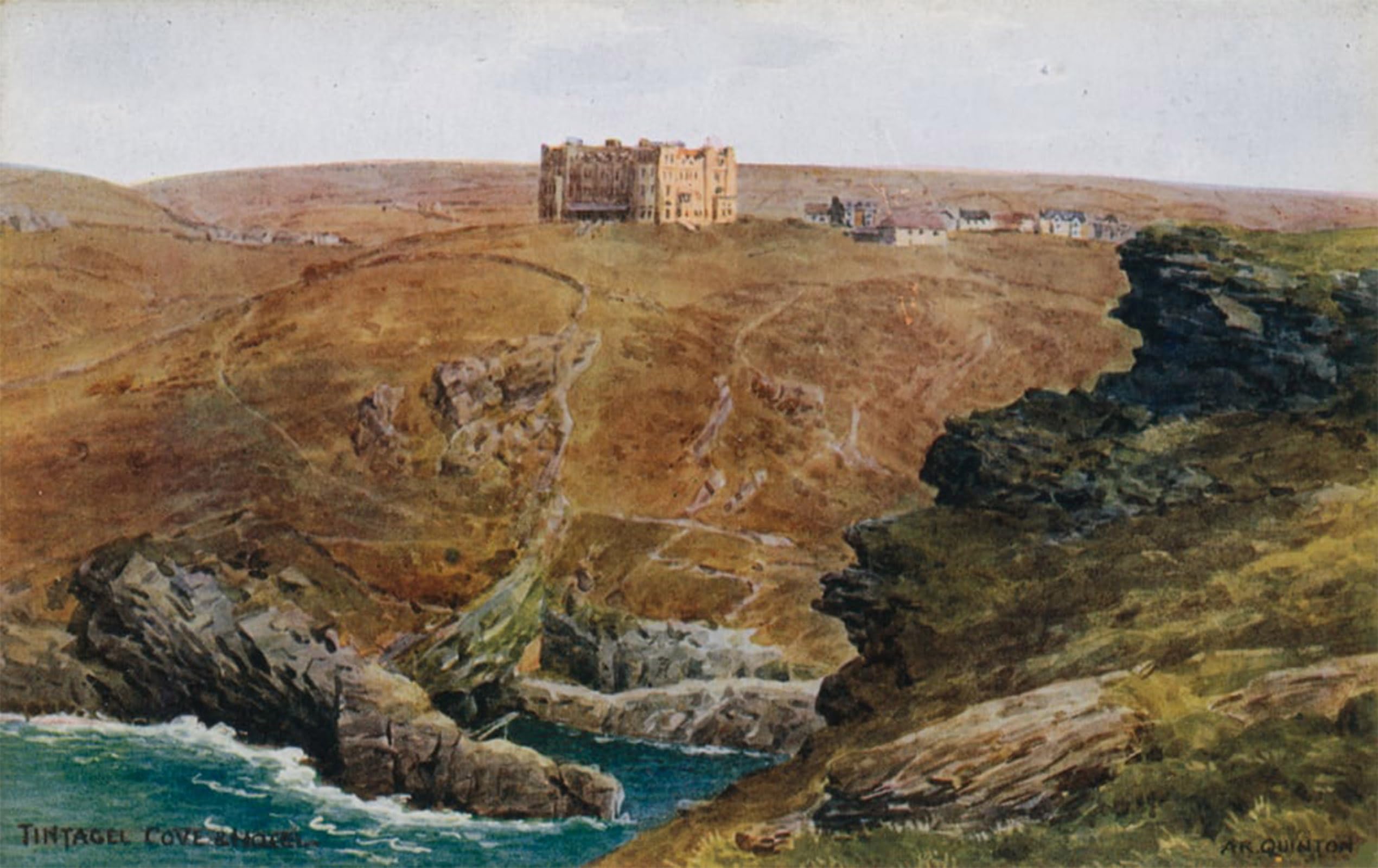 SERENDIPITP Retro Picture Poster Wall Art Pictures Painting Tintagel Cove and Hotel by Alfred Robert Quinton Wall Art Canvas Print for Wall Decor 60x90cm