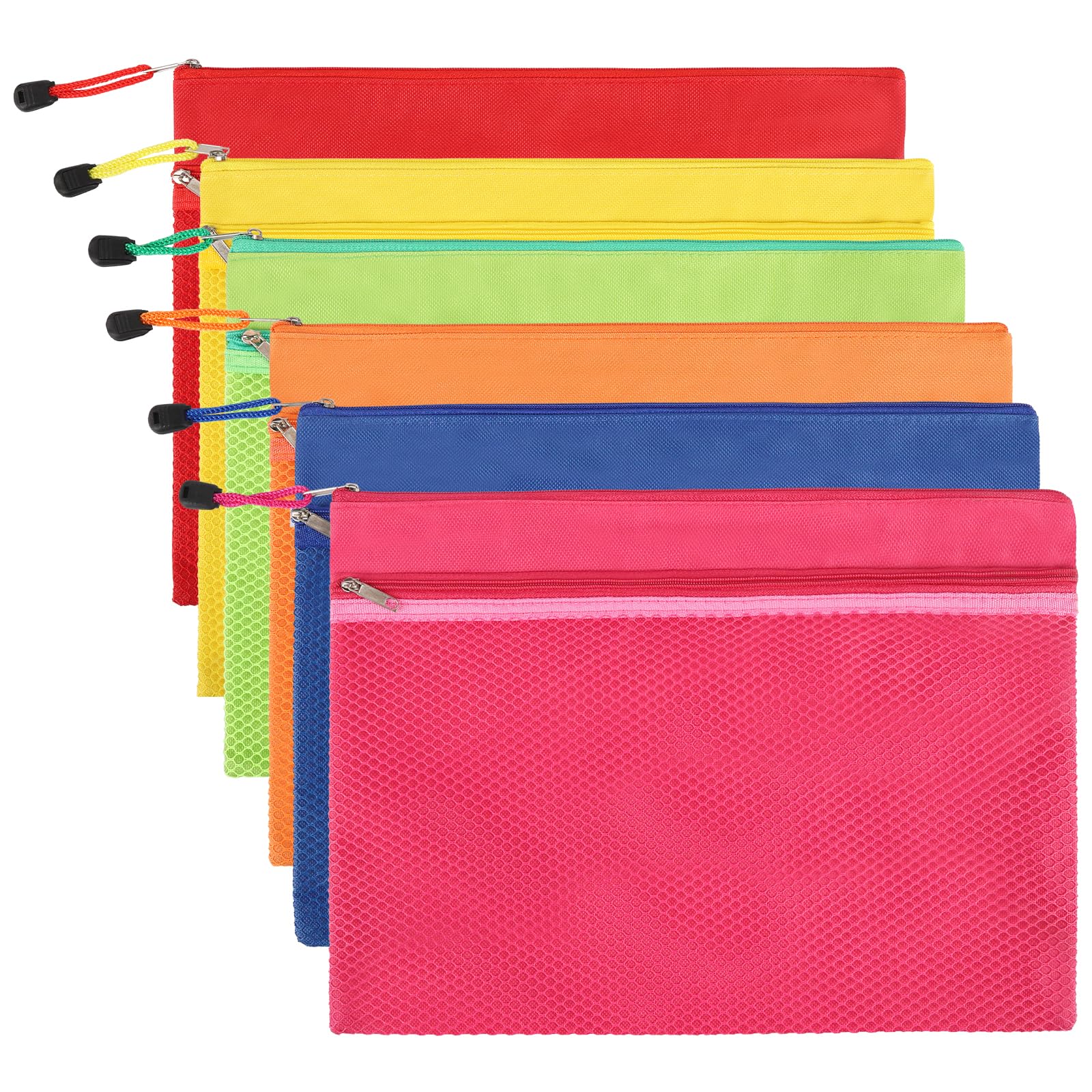 A4 Oxford Cloth Waterproof Zipper File Bags, Zip Bags Wallets File Document Pocket for Office Supplies Travel Accessories (6 PCS - 6 Colours)