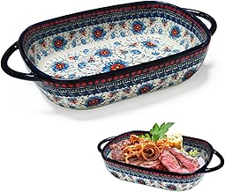 Rectangular Ceramic Lasagna Mould with Antiheat Handles – for Lasagna, Tiramisu, Stews, Gratins and Desserts – Dishwasher Safe – 23.5 x 13 x 5 cm (Blue)