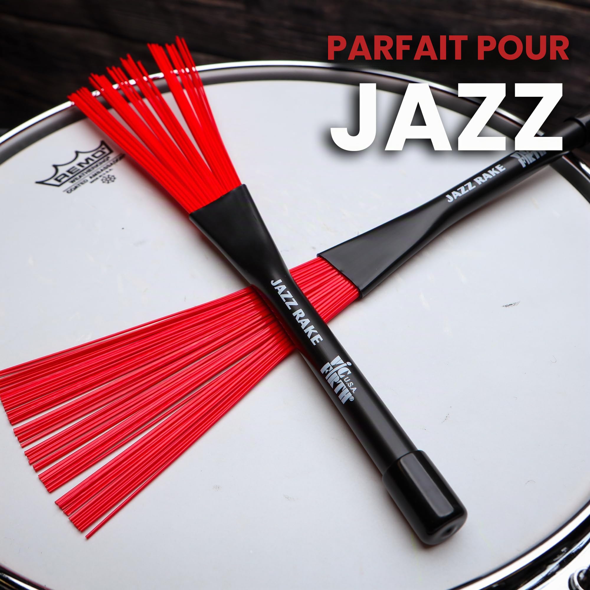 Vic Firth Balai de Jazz, Poils Escamotables Rouges, Manche en Plastique