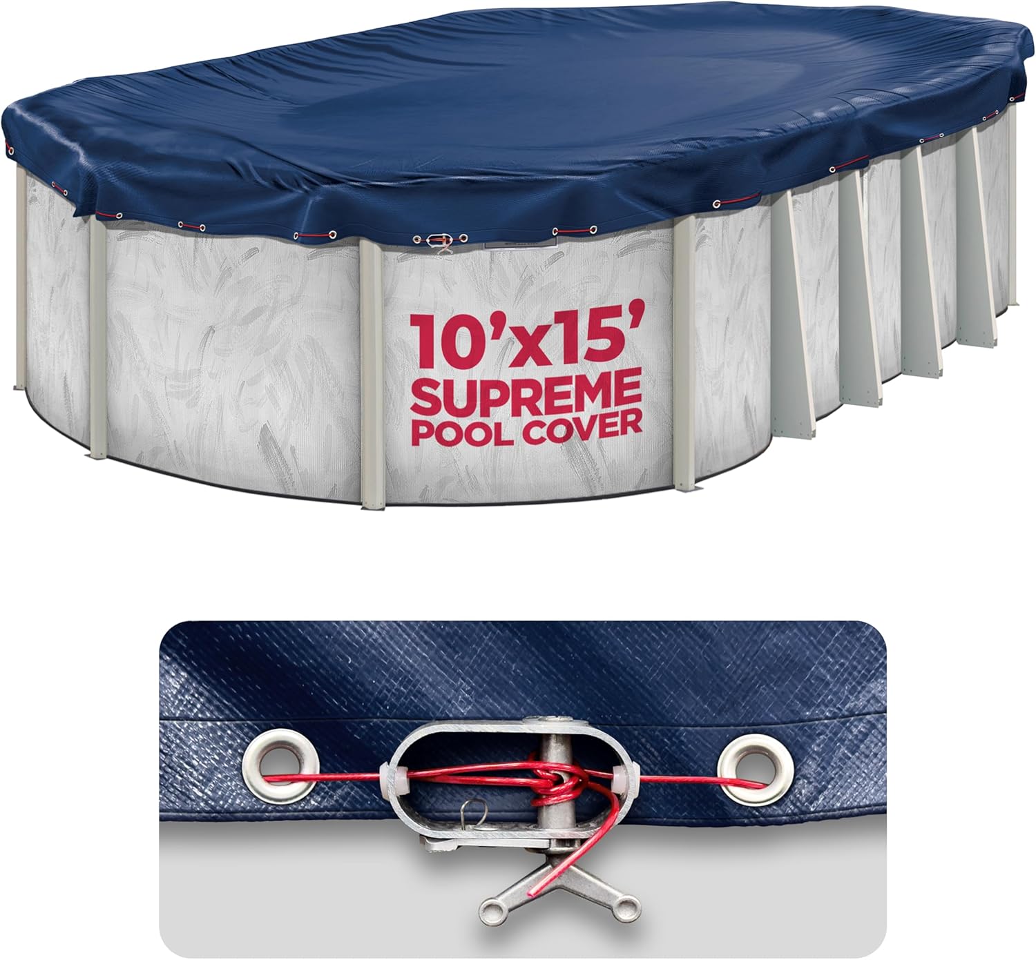 10 x 15 ft Oval Pool Covers for Above Ground Pools, Oval Winter Pool Cover, Swimming Pool Cover, Keeps Out Debris, Cold and UV Resistant, Supreme Mesh, Navy Blue Oval 10x15-Feet