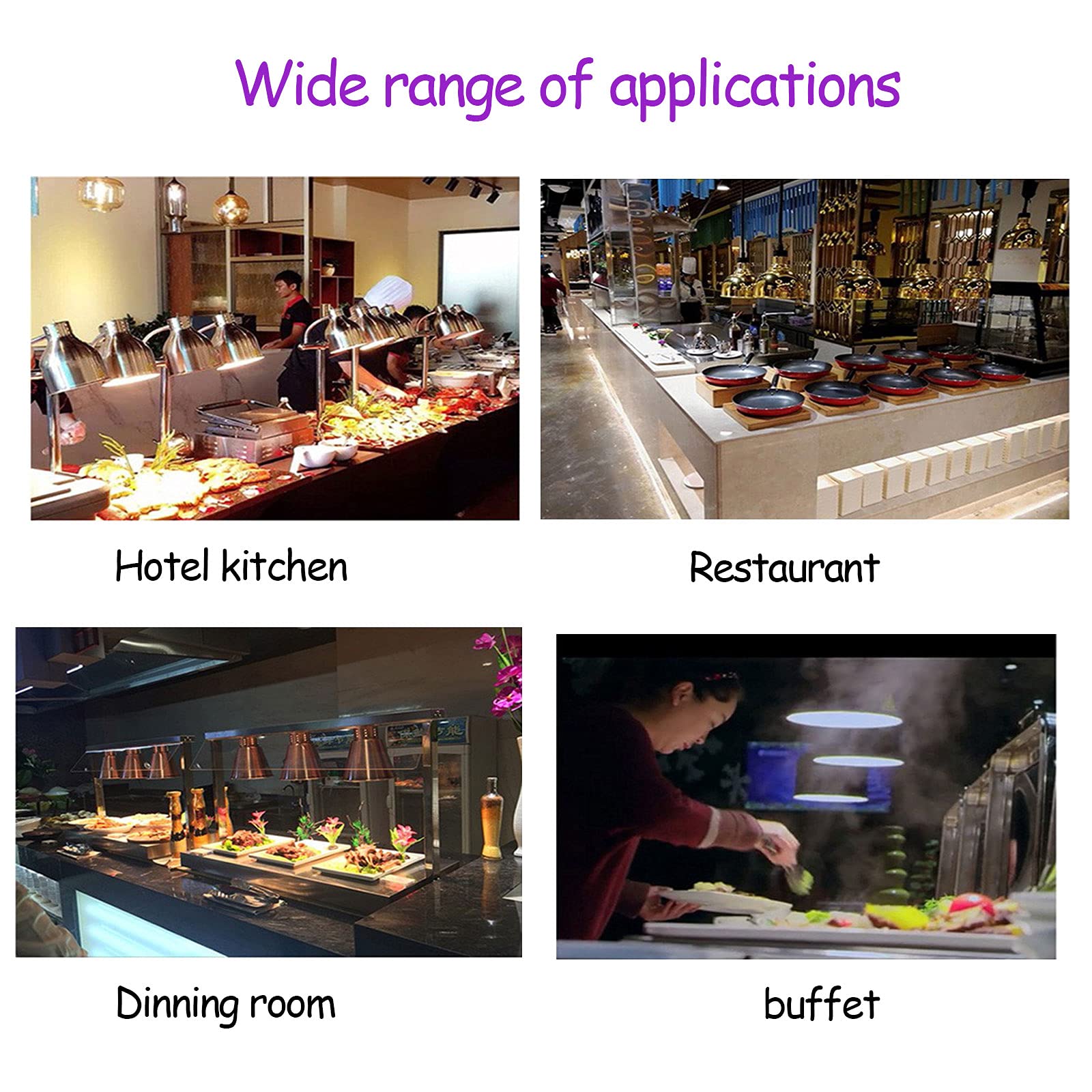 250w Lampara Calentamiento Para Buffet, Lámpara de Calor de Alimentos para Restaurantes Cocinas, Lámparas de Techo Colgantes para Mantener la Comida Caliente, Altura Regulable Entre 65 y 170cm