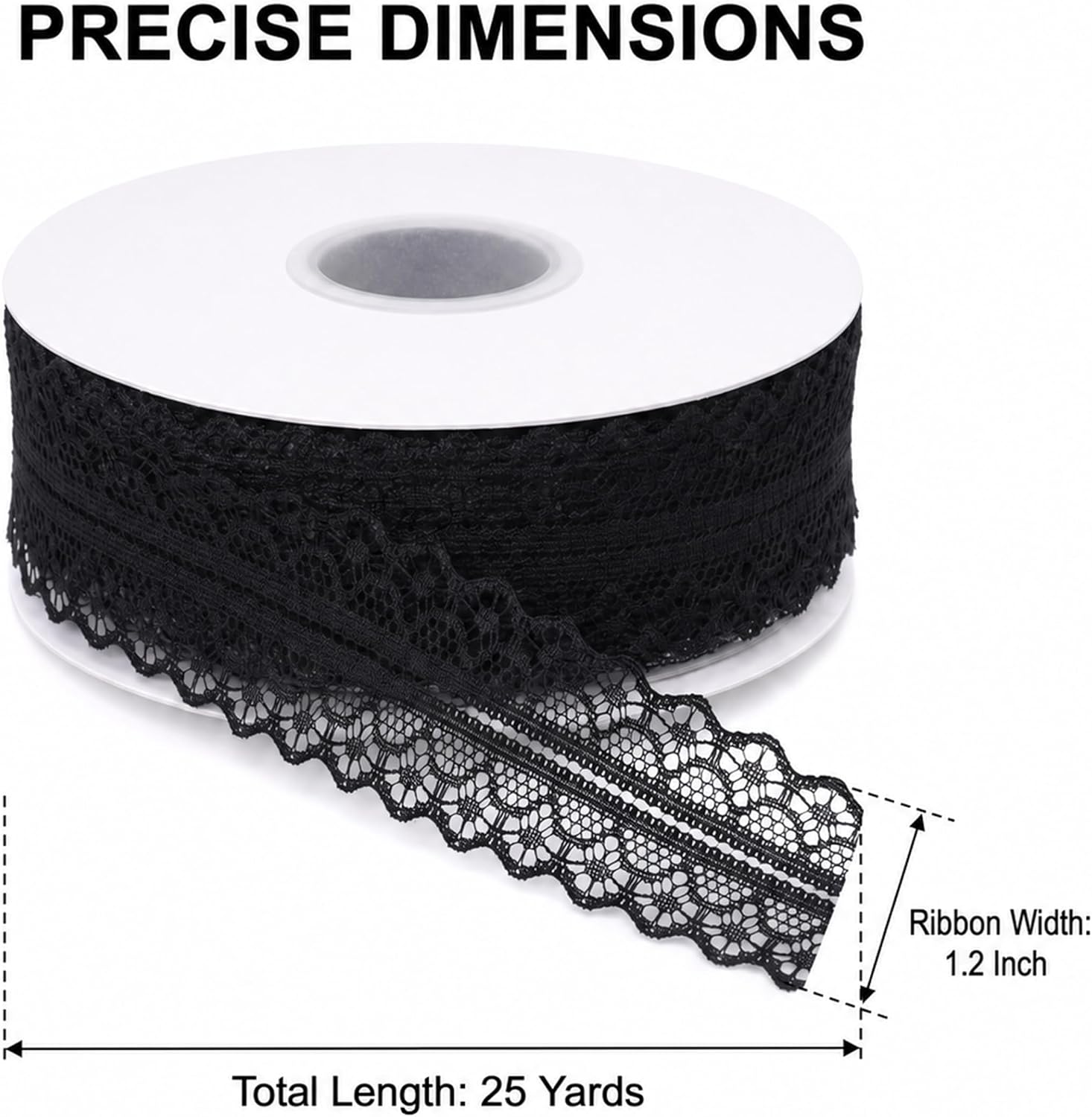 Black Lace Ribbon Vintage Lace Trim, 25 Yards 1.2 Inch for Sewing Trim and Embellishments DIY Crafts