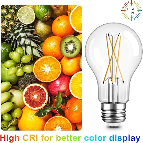 Miniatura 3 de TJOY Paquete de 12 bombillas LED Edison A19 vintage, regulables, equivalente a 60 W, alto brillo blanco cálido de 2700 K, base estándar E26 de 8 W,