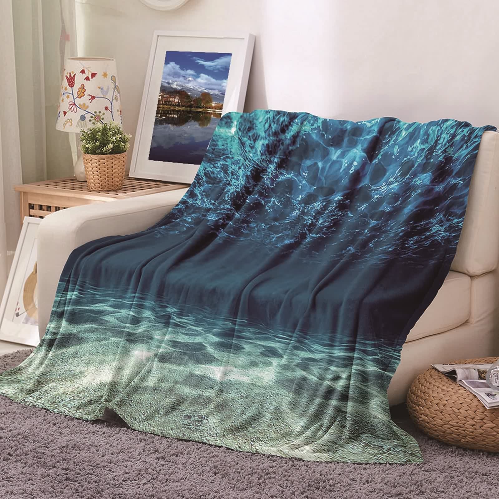 Plaid polaire 180x240 couverture chaude canapé lit bleu marine KnSam