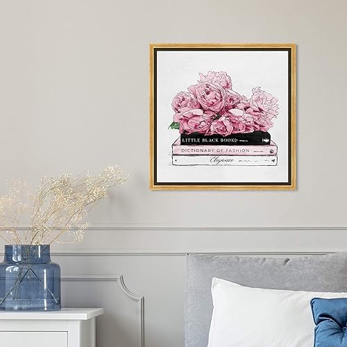 Miniatura 3 de The Oliver Gal Artist Co. Lienzo enmarcado para pared, diseño de rosas y libros de elegancia, decoración del hogar, 16 x 16 pulgadas, rosa, blanco