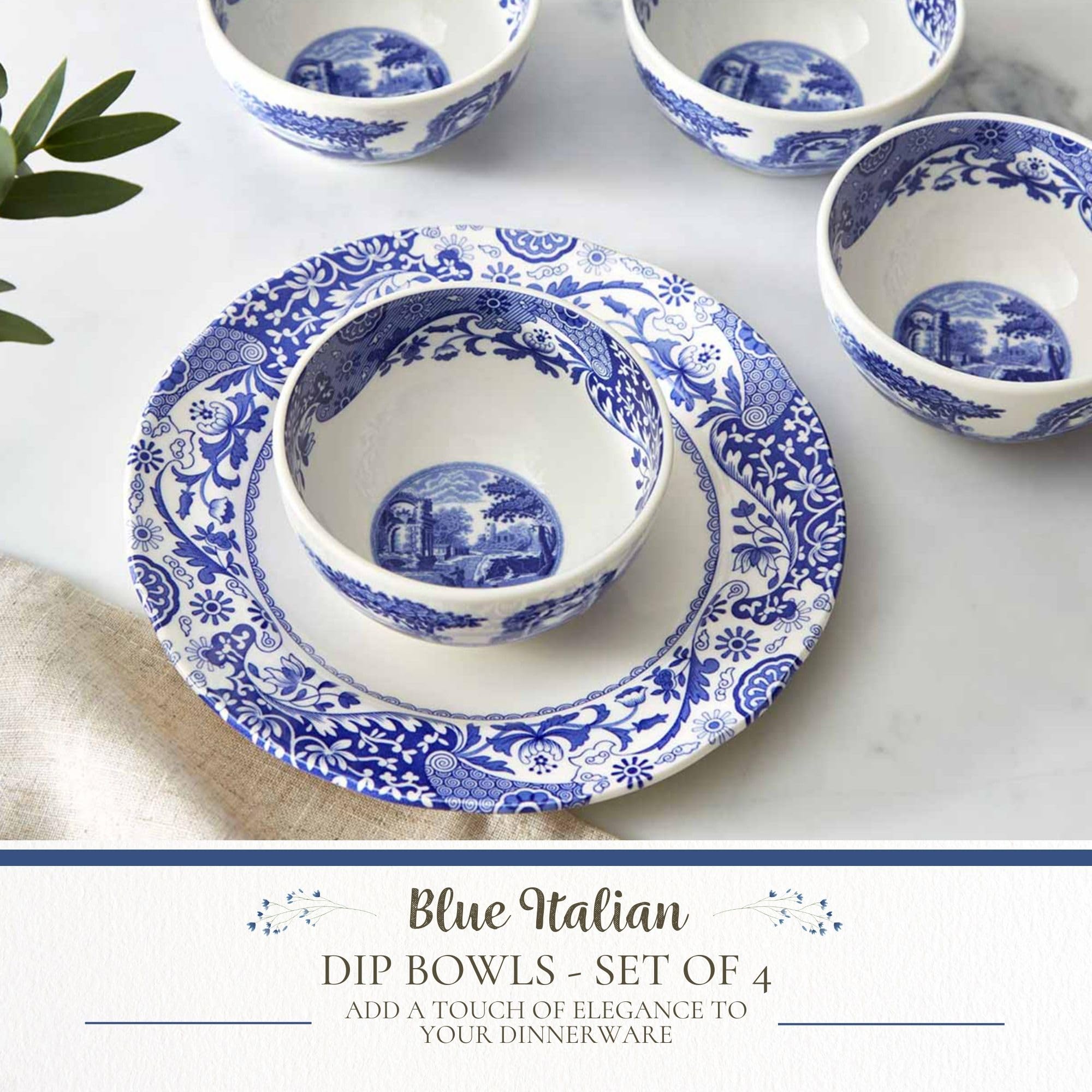 Spode Blaues italienisches Dip-Schüssel-Set mit 10,2 - 10,2 cm großen Porzellanschalen mit orientalischem Design, spülmaschinen- und mikrowellengeeignet, Geschirr für Dip, Beilagen, Vorspeisen