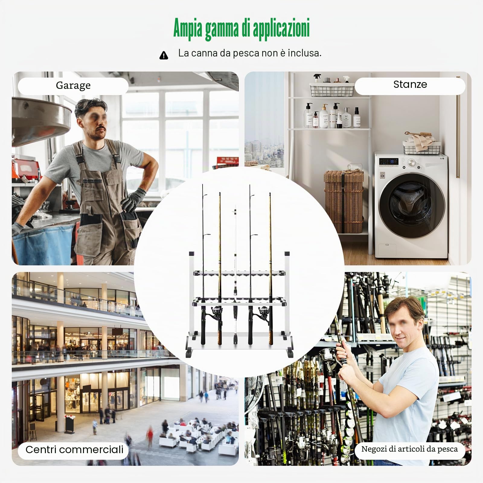 Portacanne da Pesca per 24 Canna, Supporto Regolabile in Alluminio Leggero 73x32x72 cm, Rack Portatile per Canna Spinning e Attrezzatura da Pesca, per Garage, Barca e Casa (Argento)