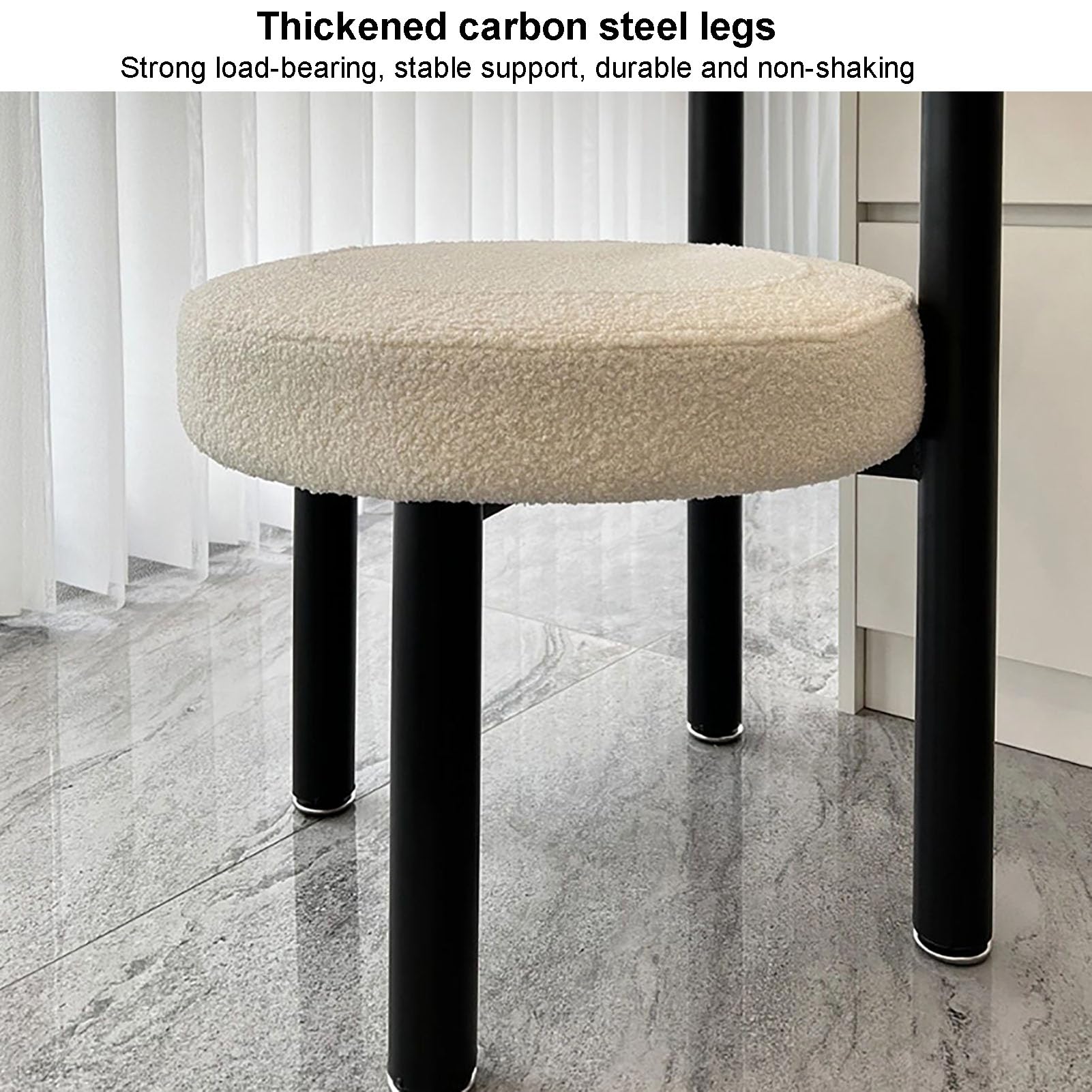 Elegante y cómoda Silla Auxiliar Moderna tapizada en bouclé con Respaldo Curvo y Patas de Metal para Sala de Estar, Dormitorio o Cocina.