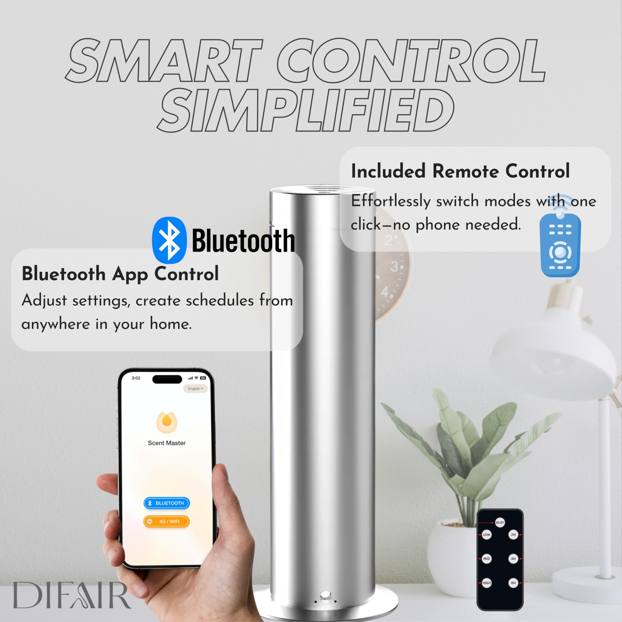 Szczelny dyfuzor bezwodny, dyfuzor hotelowy do olejków eterycznych, dyfuzor zapachowy Bluetooth/zdalnie sterowany, nanoatomizujący dyfuzor do aromaterapii, ciche dyfuzory do domu, sypialni, spa