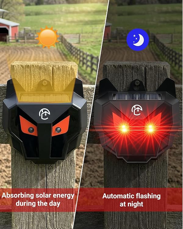 X-octenol Solar Coyote Deterrent Predator Lights - Nocturnal Animal Repeller with Red LED Flashing Lights for Chicken Coop, Yard & Garden Protection Against Raccoons, Foxes, Deer, Skunks, Hawks by X-octenol - Image 3