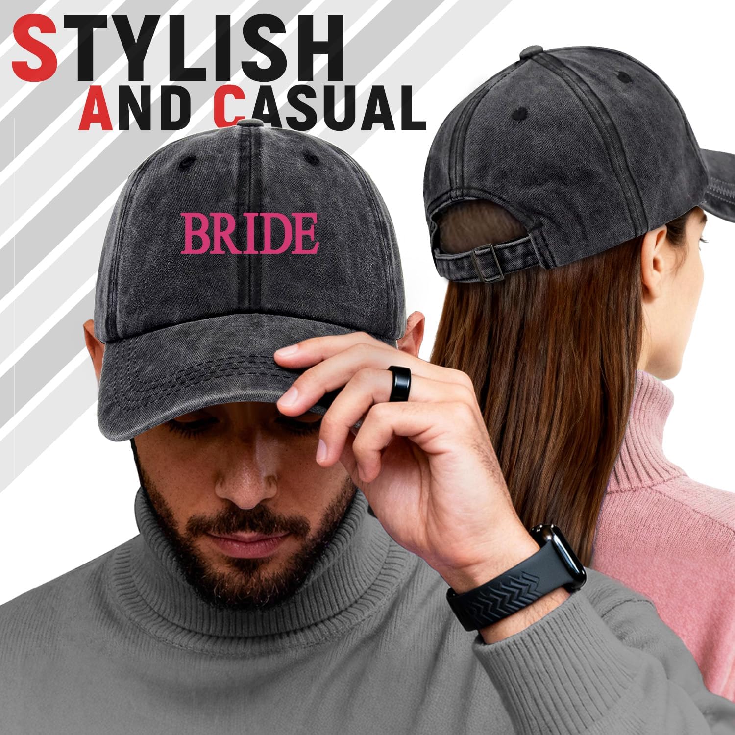 Bride Funny Printed Cotton Baseball Cap Adjustable Retro Washed Lightweight and Breathable Unisex Wedding Bride and Groom Hats, Gifts for Bridal Party Bachelorette Party Honeymoon Newlyweds Couples - Image 4
