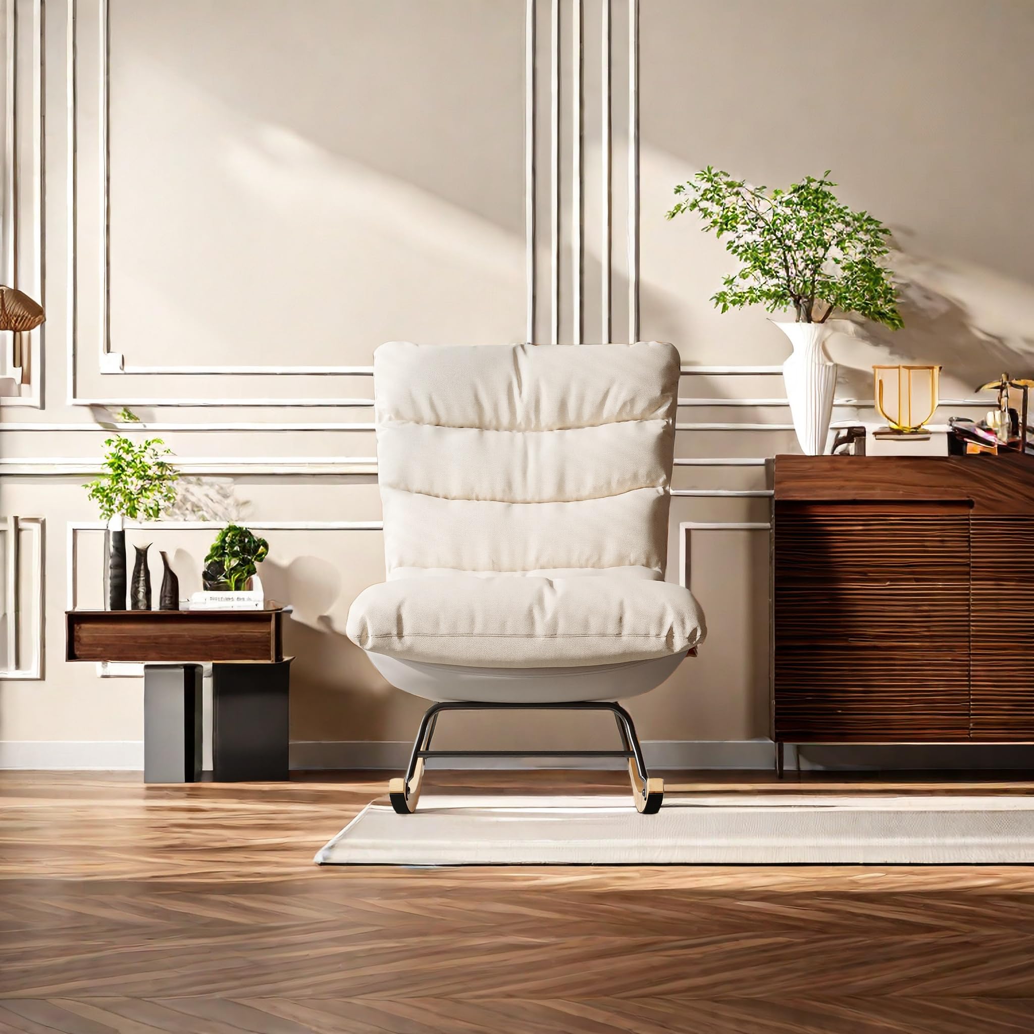 Fotel bujany, fotel do karmienia, z regulowanym oparciem, nogi z litego drewna, fotel do czytania, fotel do karmienia piersią, do sypialni, salonu (ADCR-079 72x93x83cm)