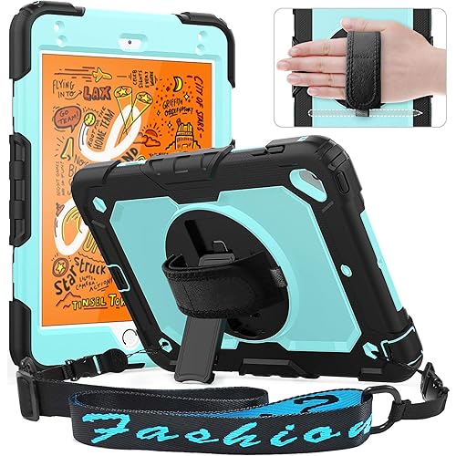 Case for iPad Mini 4, iPad Mini 5th Generation Case, iPad Mini 5 Case, Timecity Heavy Duty Case with Screen Stand Hand Strap Shoulder Strap Pencil Holder for iPad Mini 5/ 4th Gen 7.9-Inch - Light Blue