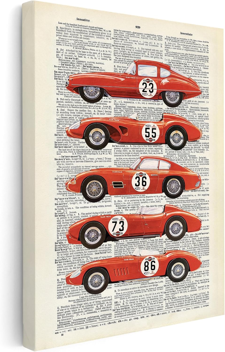 Poster Master Racing Print - Retro Italian Cars Canvas - Dictionary Art - Gift for Him, Men, Car Enthusiast - Race Car Art - Cool Wall Decor for Home, Office, Dorm - 8x10 STRETCHED Canvas