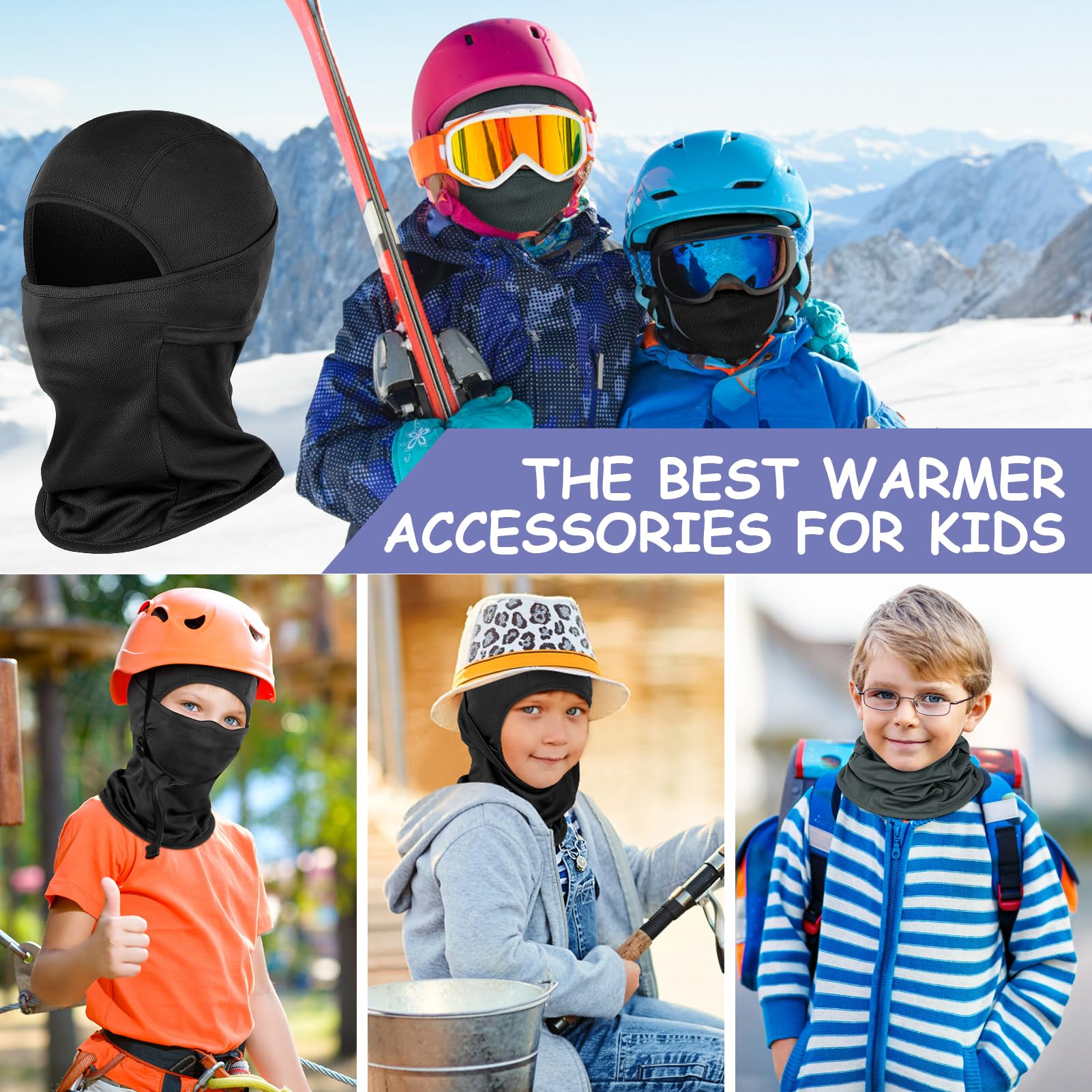 Kiiwah Kominiarka dla dzieci, wielofunkcyjna czapka rowerowa z osłoną na szyję, oddychająca maska balaclava dla chłopców i dziewcząt sporty na świeżym powietrzu wiosna, jesień, zima