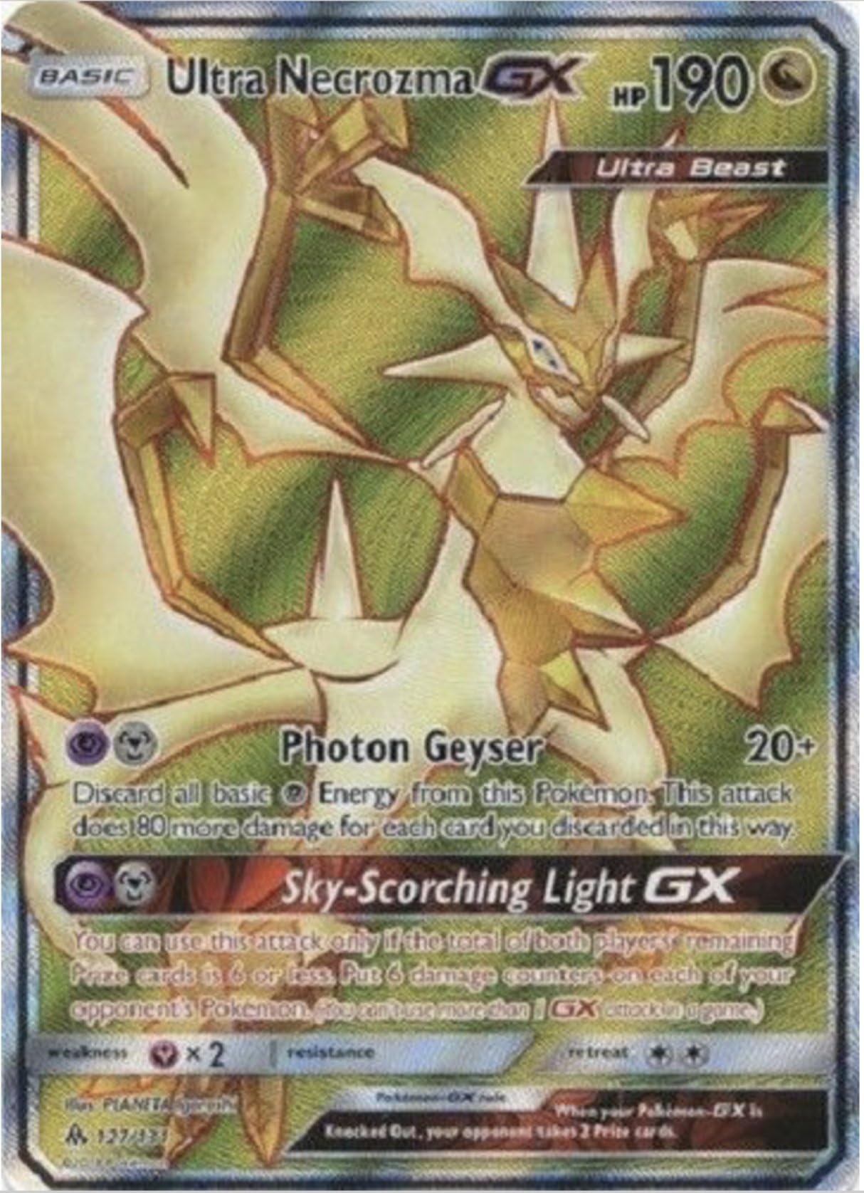 Ultra Necrozma GX 127/131 Ultra Rare Pokemon Card (Forbidden Light) + 1x TitanCards® Toploader