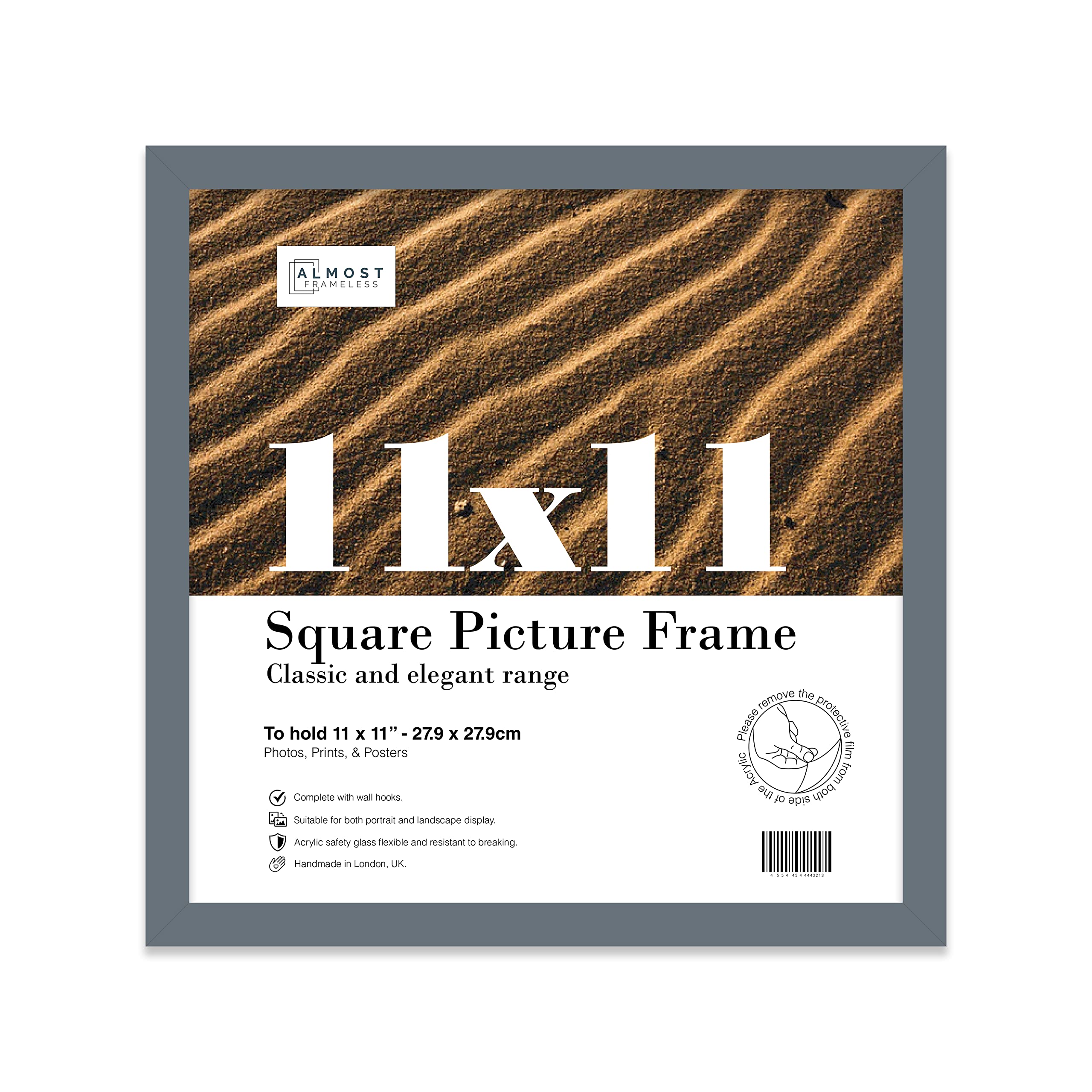 11x11 Inch Grey Square Thin Photo Frame Wall Mountable Thin Picture Frame Standard Square Photograph Size, 11" X 11"(28 X 28cm)
