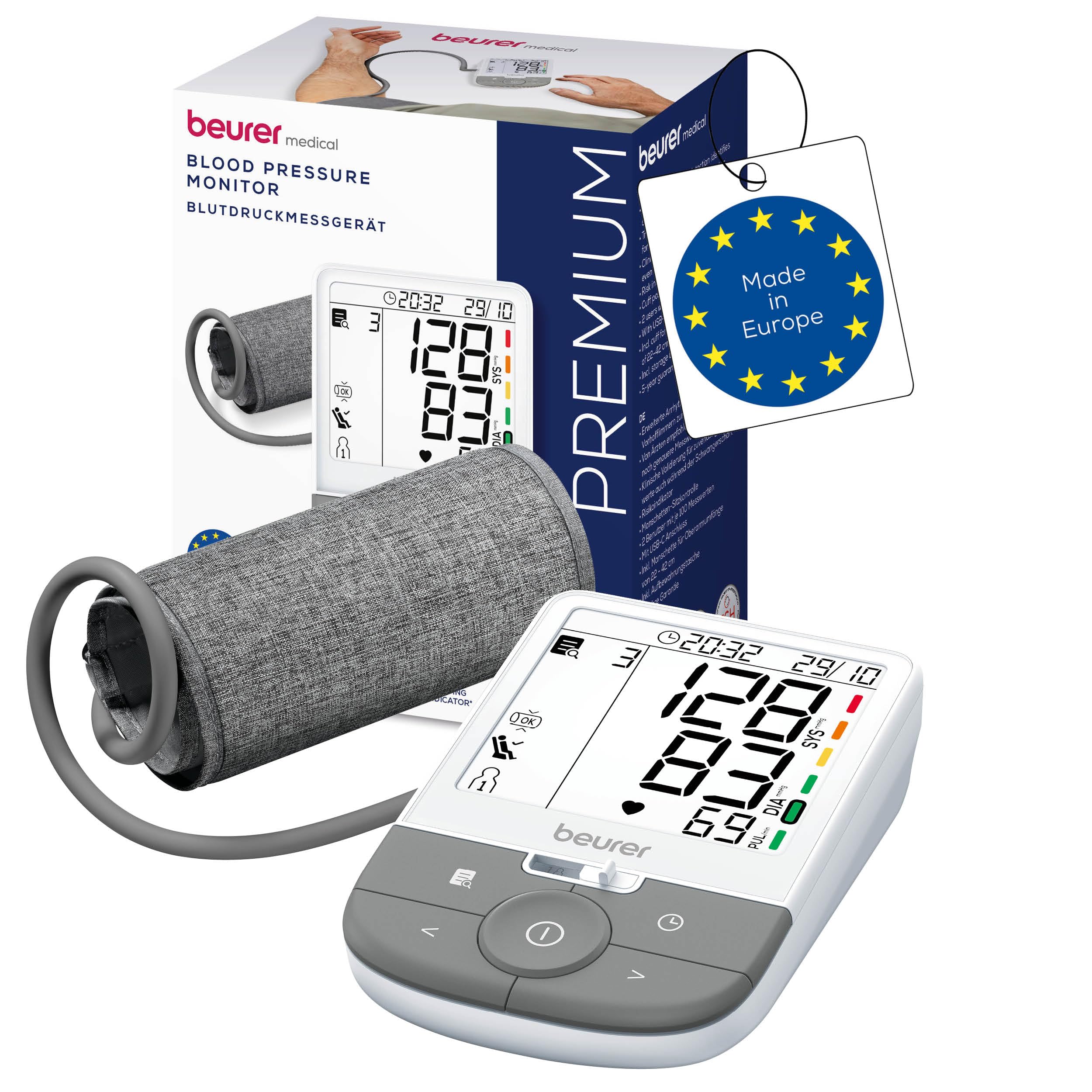 BM 53 Upper Arm Blood Pressure Monitor, Made in Europe, clinically validated, AFib Detection for Stroke Prevention, Risk Indicator, arm 22-42 cm, Data Transfer to Apple Health