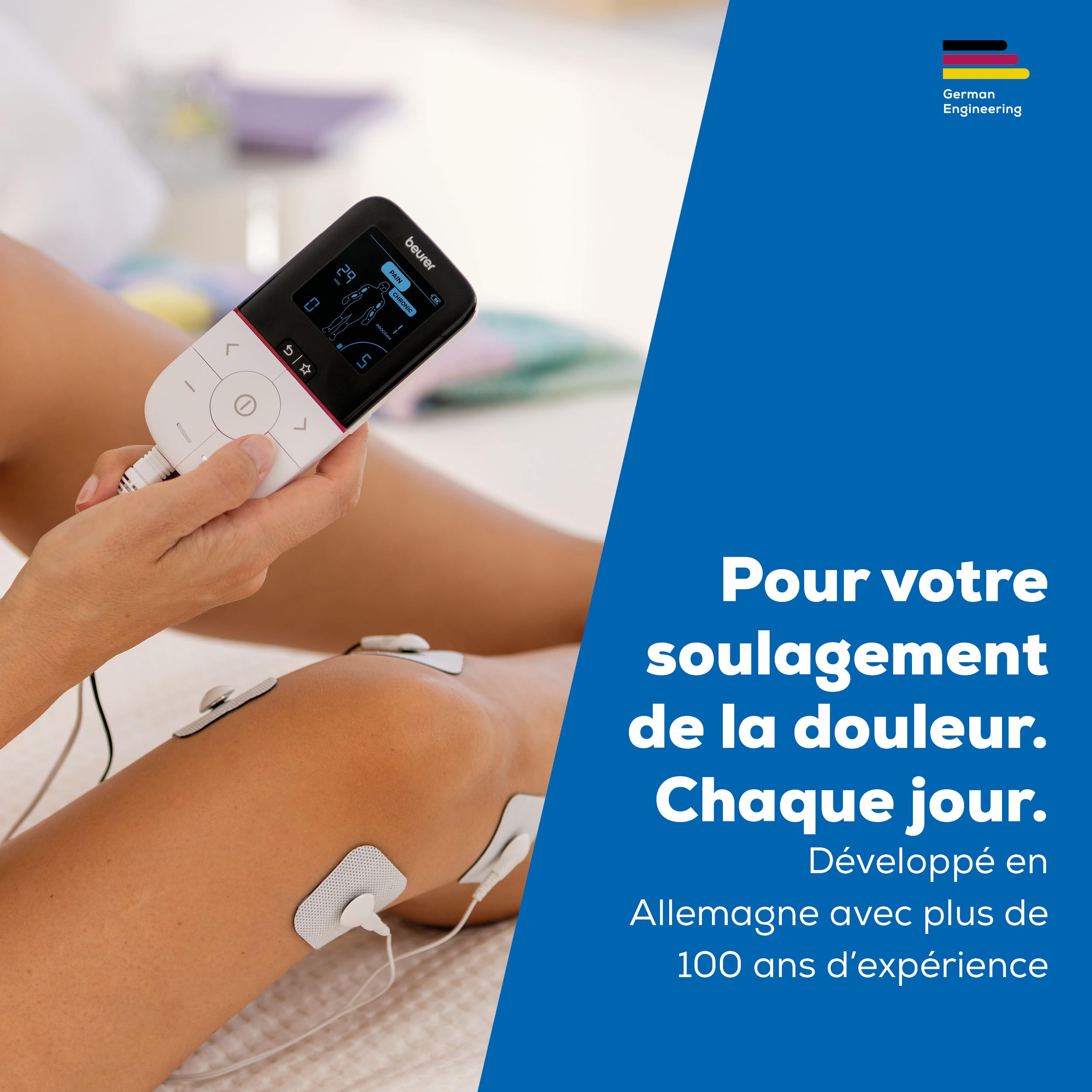Beurer EM 56 TENS/EMS Électrostimulateur musculaire 3 en 1, pour le soulagement de la douleur sans médicaments, entraînement musculaire, fonction massage, 22 programmes, incl. 4 électrodes