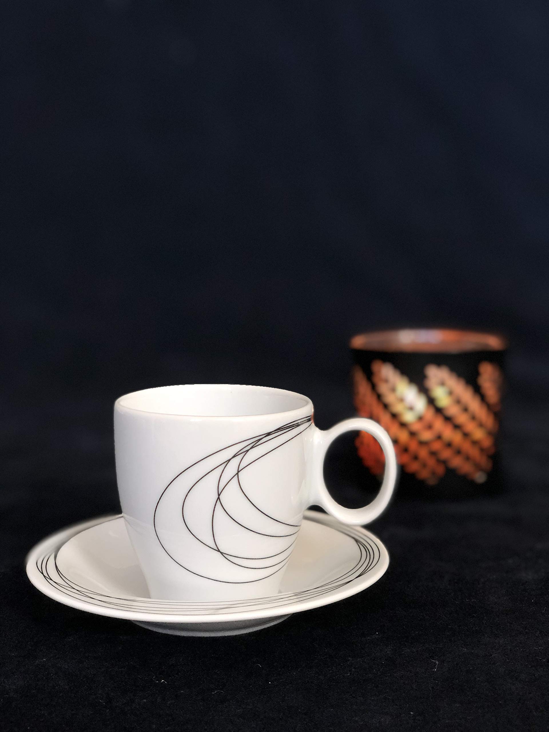 Porcelain Coffee Set Marie Louise | 6 Cups (3oz) with Saucer, 1 Coffee Pot (41oz) with Lid, 1 Sugar Bowl with Lid, 1 Milk Pot | Decorative China Full Serving Coffee Set